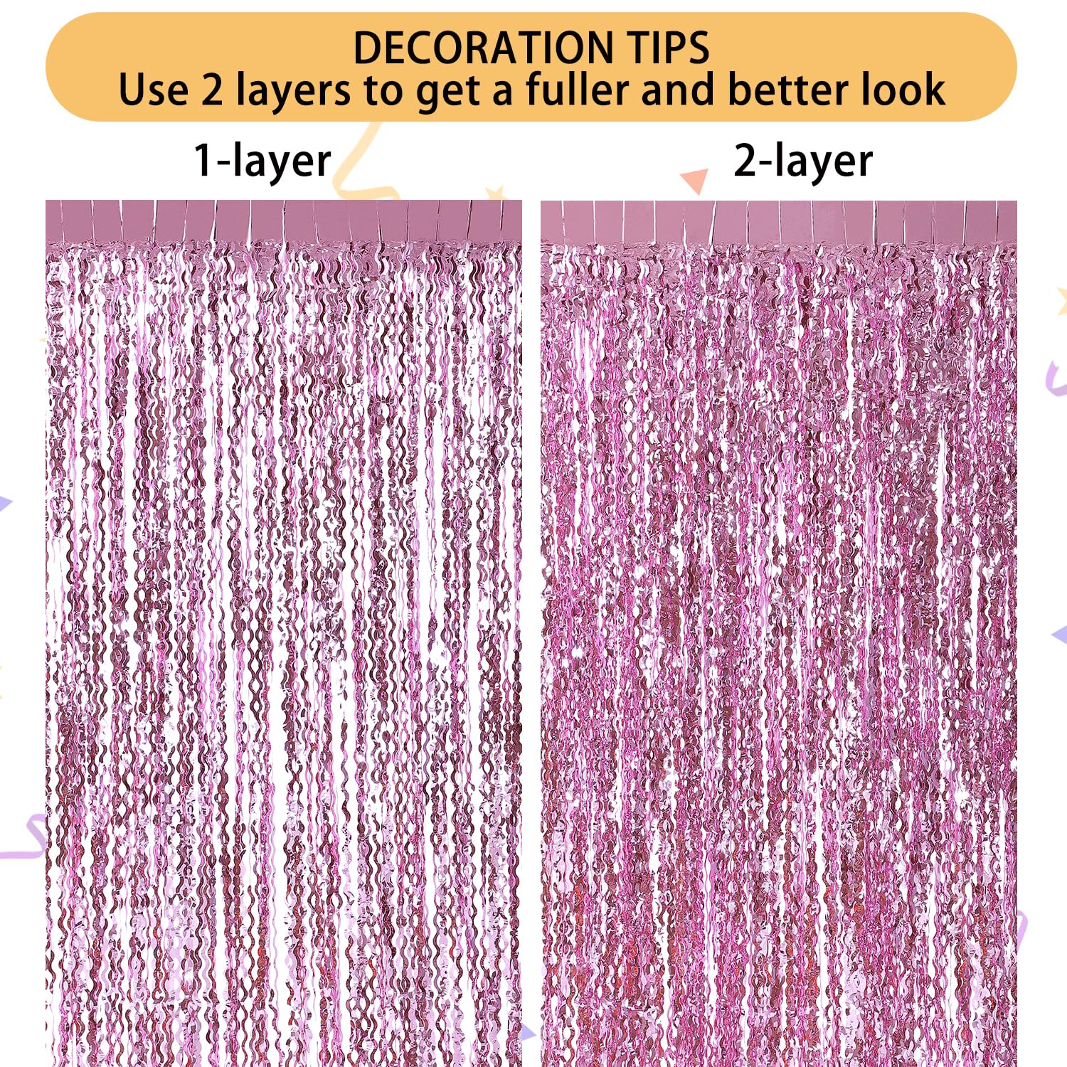 Pink Foil Fringe Curtain   Wavy Pink Fringe Backdrop 3.3 X 6.6 Feet, Pack Of 3 | Pink Streamers Party Decorations Pink Birthday