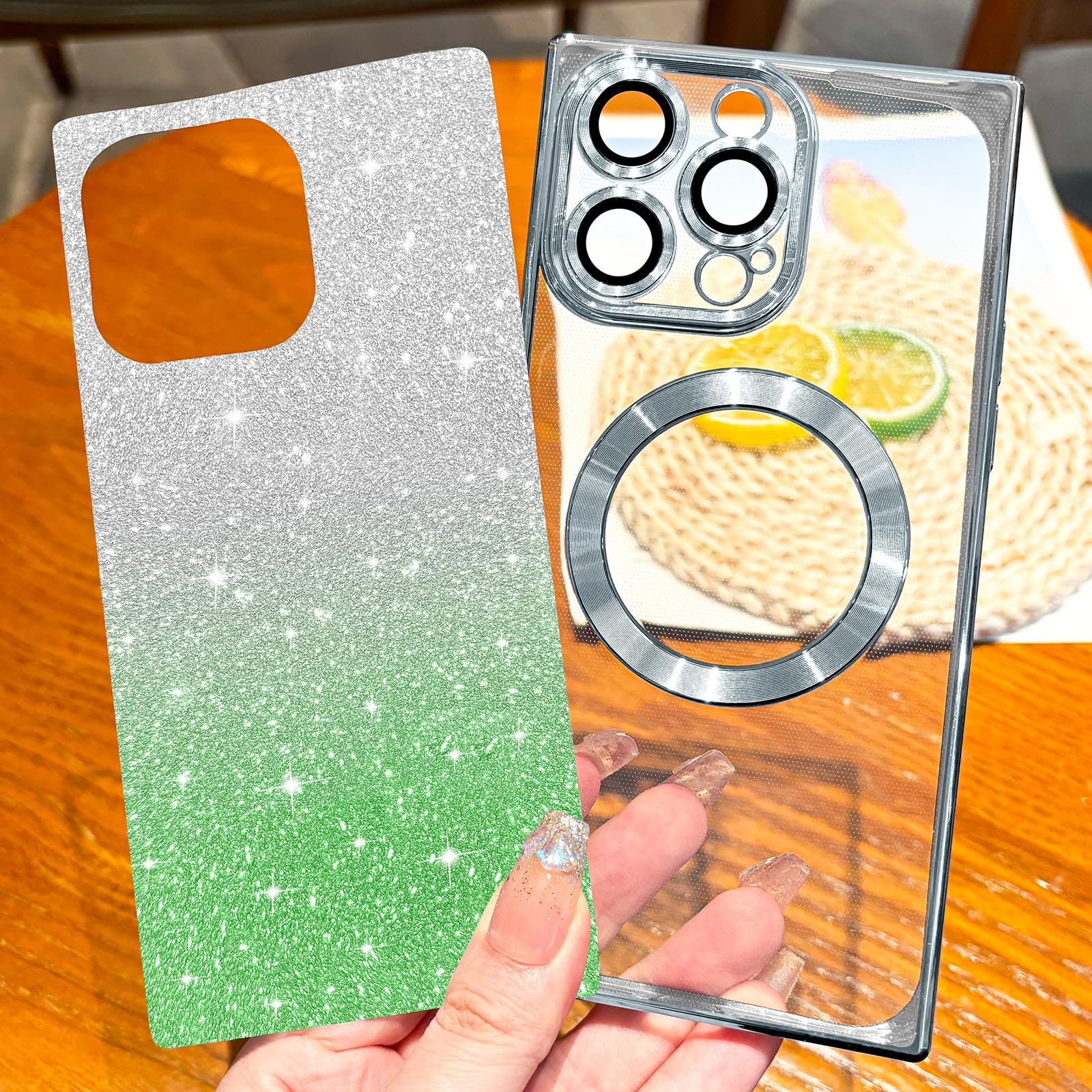 Hython For Iphone 14 Pro Max Case Clear Magnetic Glitter Phone Cases [Compatible With Magsafe] Full Camera Lens Protector Gradie