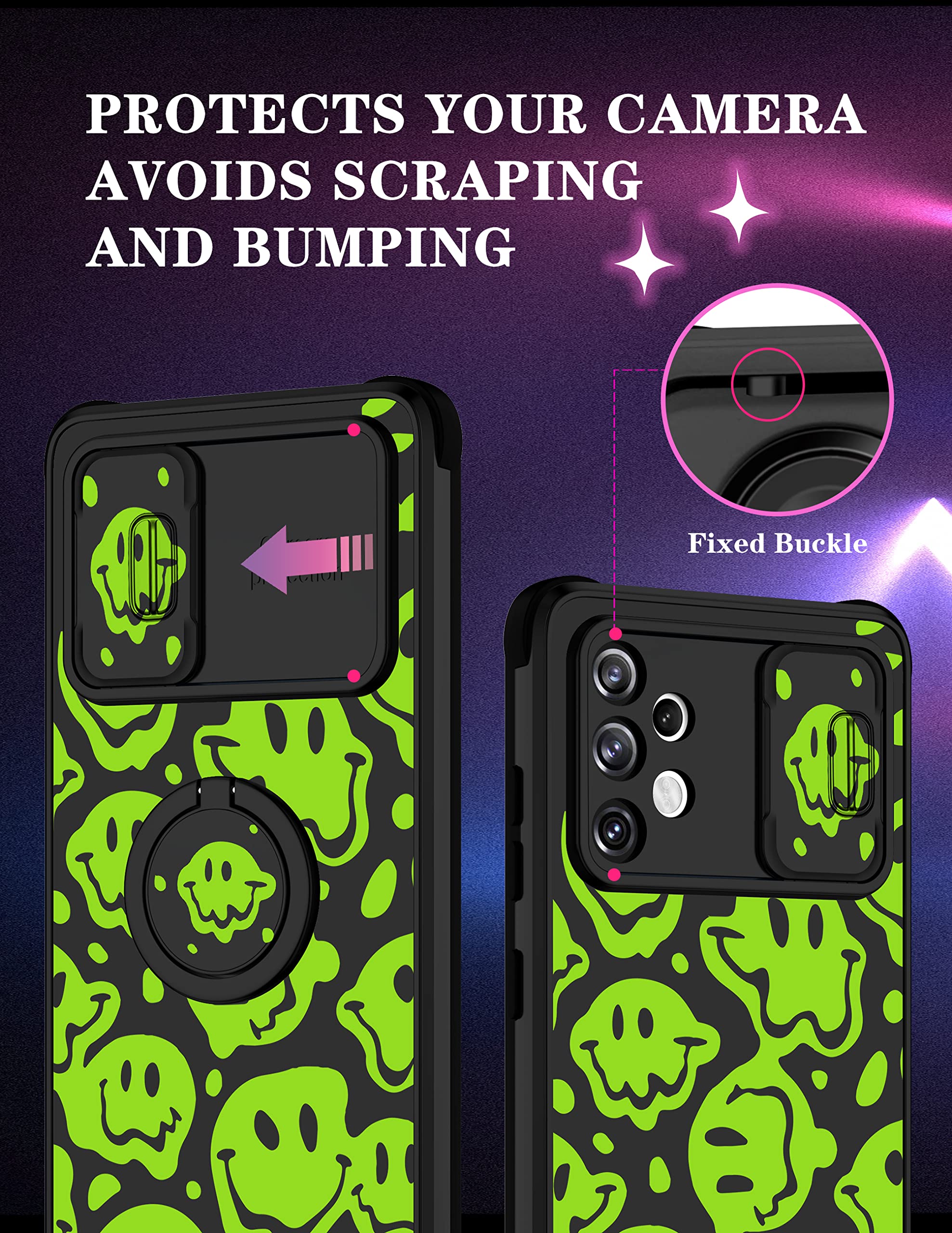 Goocrux (2In1 For Samsung Galaxy A32 5G Case Smile Face Cute Women Girls Phone Cover Distorted Smile Design With Slide Camera Co