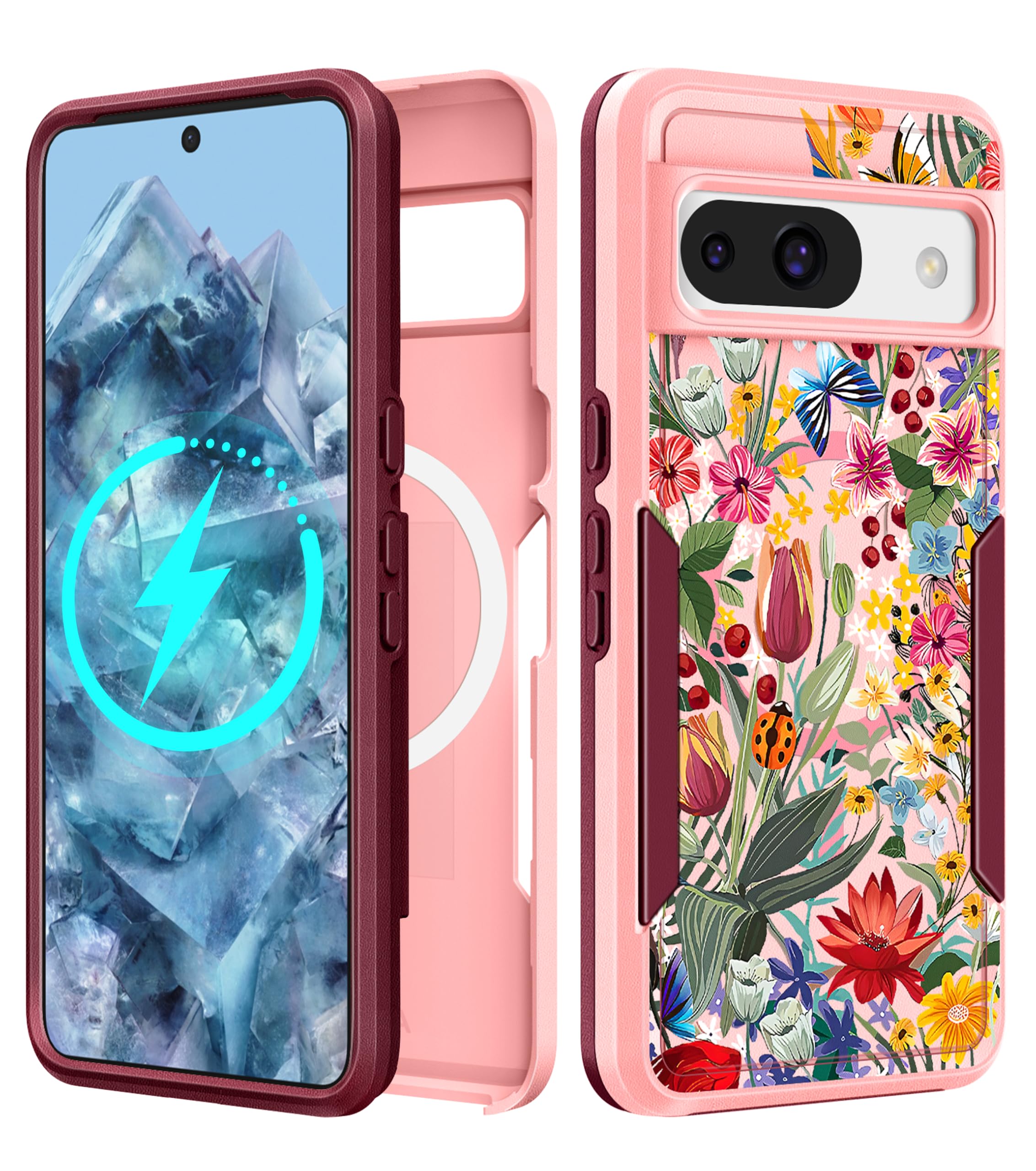 LISEVO for Google Pixel 8A Case 6.1 Inch - Compatible with MagSafe Women Girls Cute Magnetic Protective Cover Girly Pretty Flora