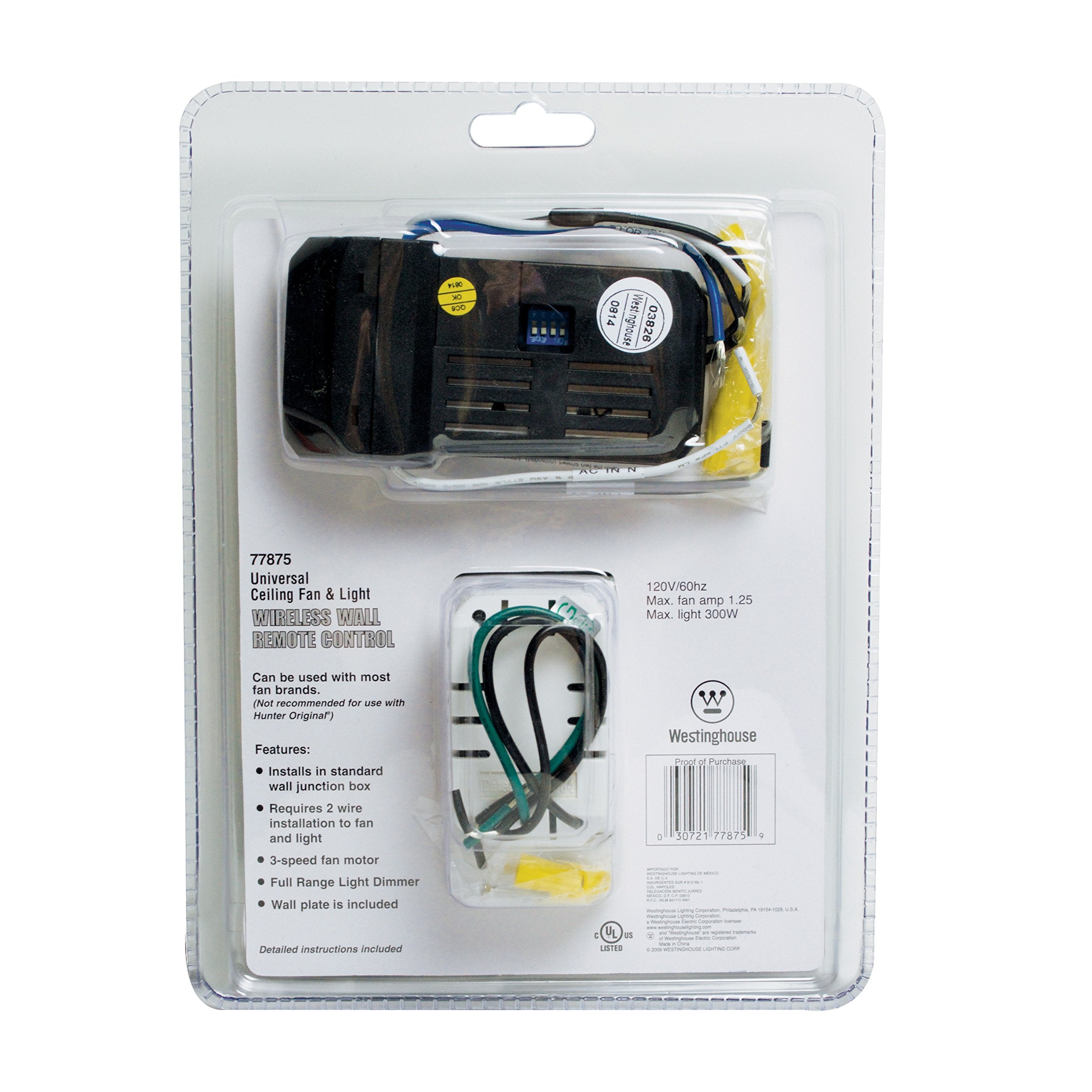 Westinghouse 7787500 Wireless Ceiling Fan And Light Wall Control