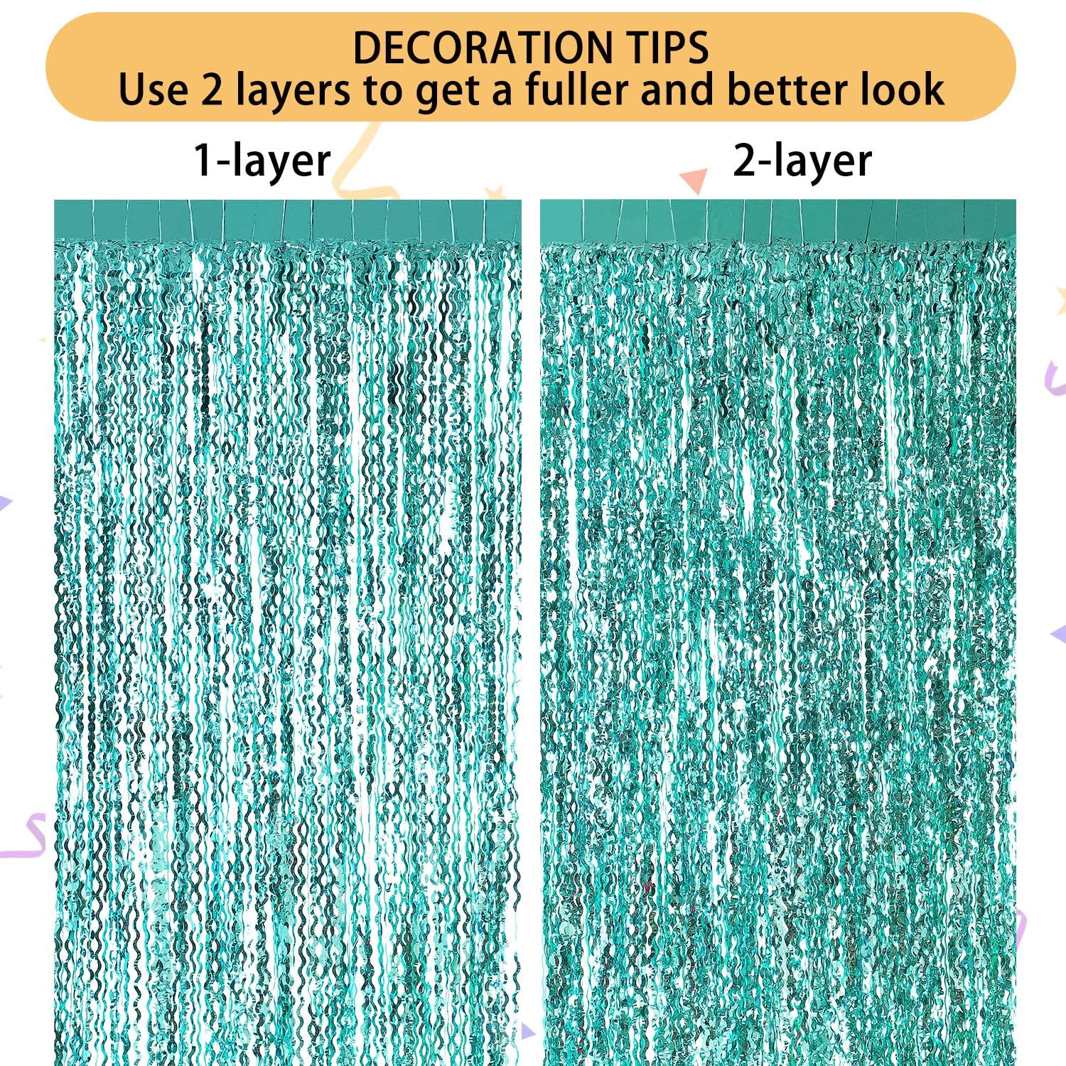 3 Pack Teal Aqua Blue Wave Foil Curtains   3.3 Ft X 6.6 Ft Tinsel Metallic Streamers For Photo Booth Birthday Wedding Girl Princ