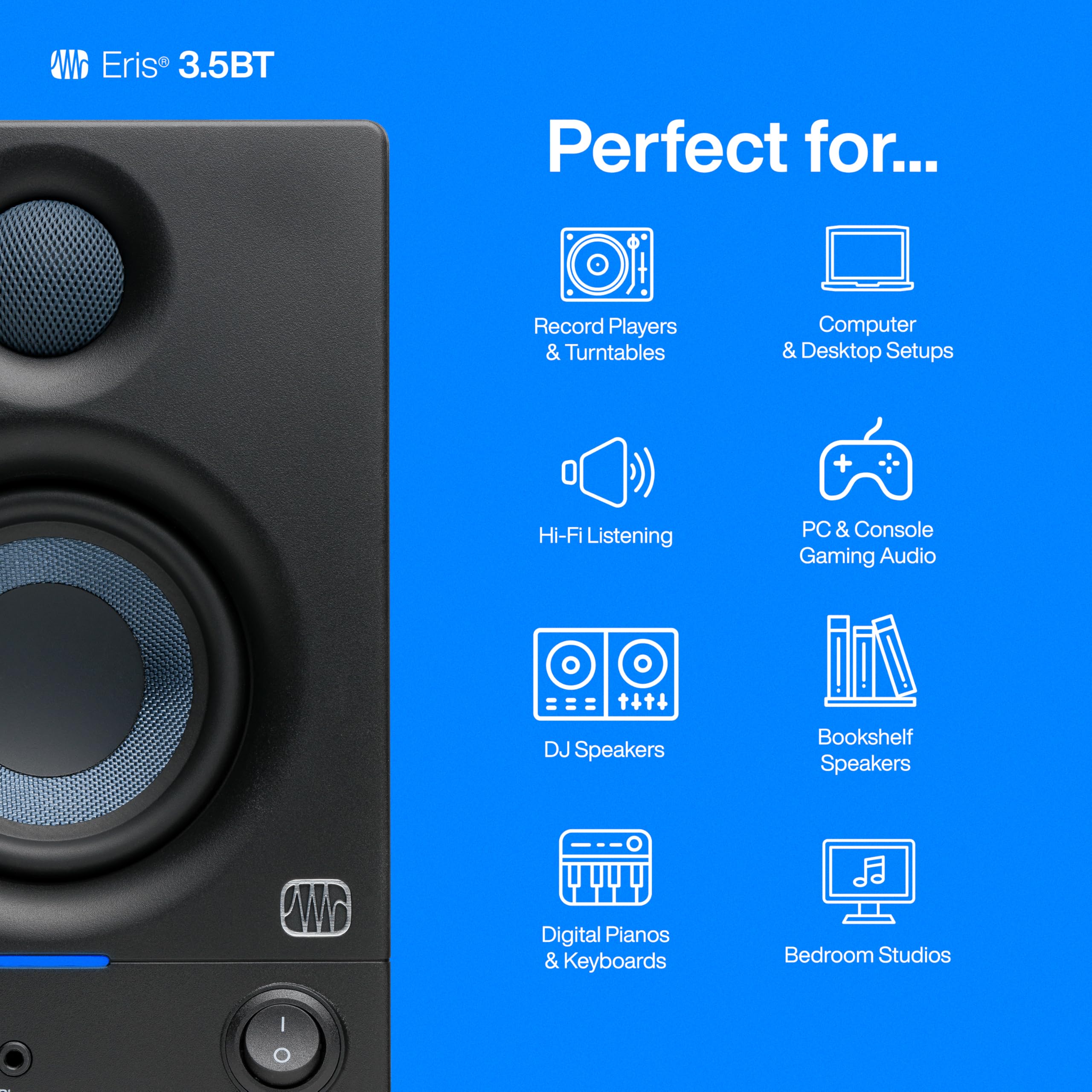 Presonus Eris 3.5Bt Bluetooth Studio Monitors, Pair   Powered, Active Monitor Speakers For Desktop, Turntable, Record Player, Bo