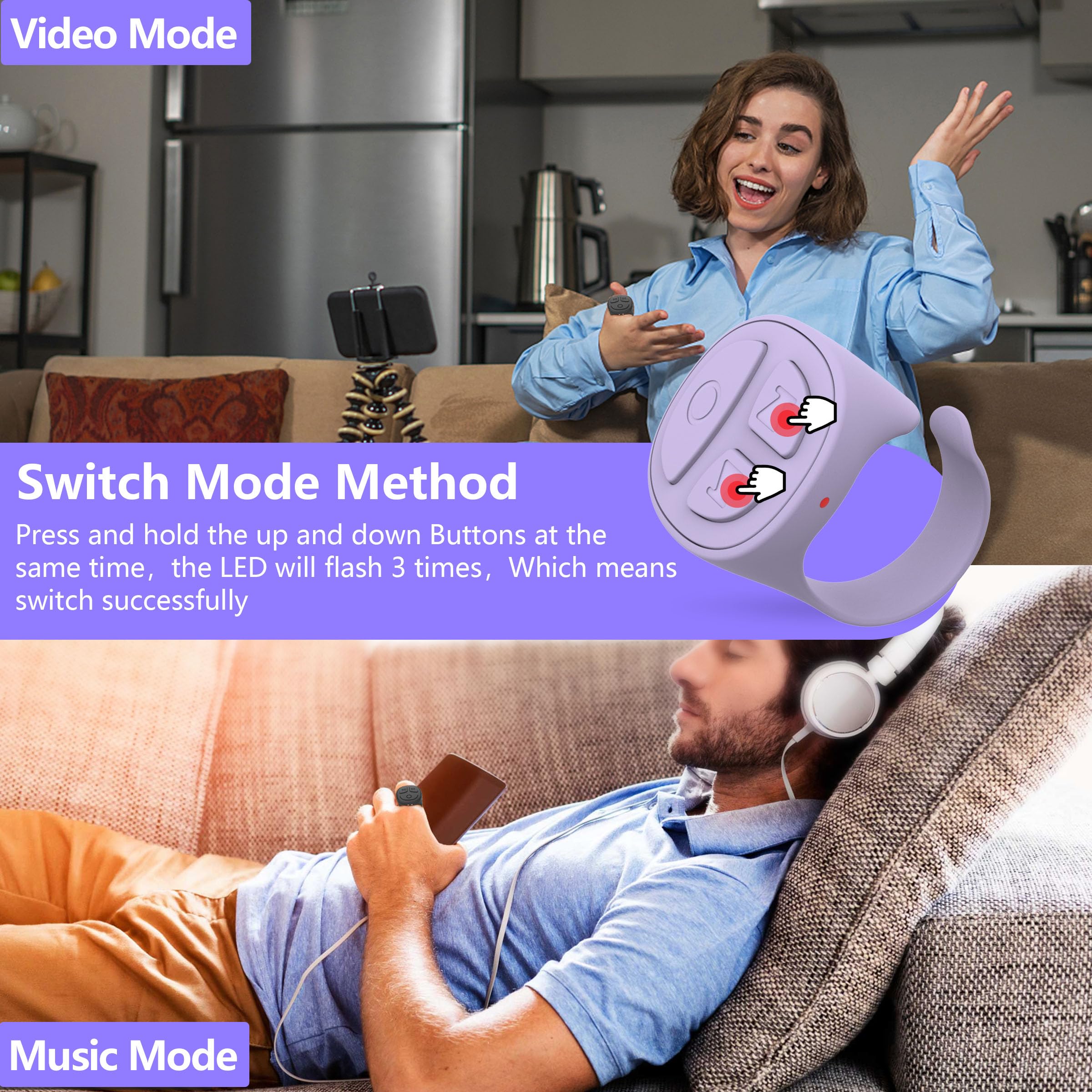 Stdforu Tiktok Scrolling Ring, Bluetooth Camera Remote Control, Scrolling Ring For Iphone,Tik Tok, Ipad, Android (Purple)