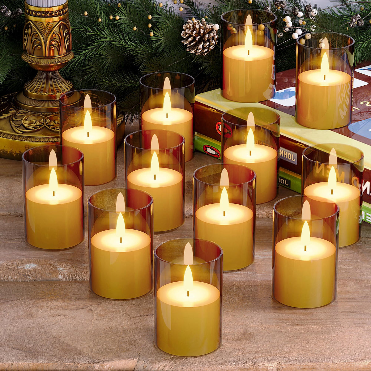 Viodaim 12Pack Flickering Flameless Candles With Timer, Led Candles Battery Powered, Small Flameless Pillar Candles, Votive Cand