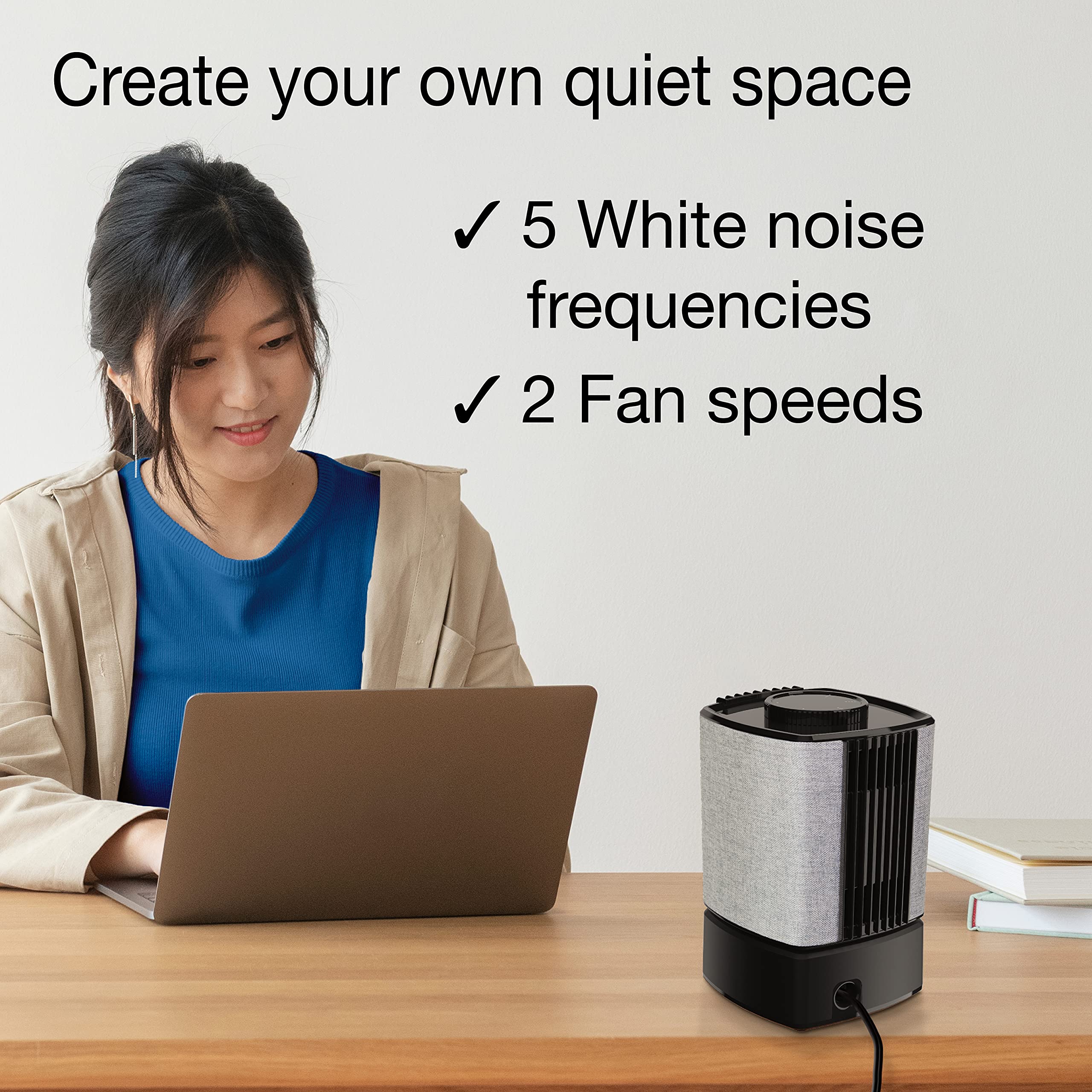 Lasko Slumberbreeze 2 In 1 Small Table Fan And White Noise Machine For Better Sleep In The Bedroom And Focus In The Home Office,