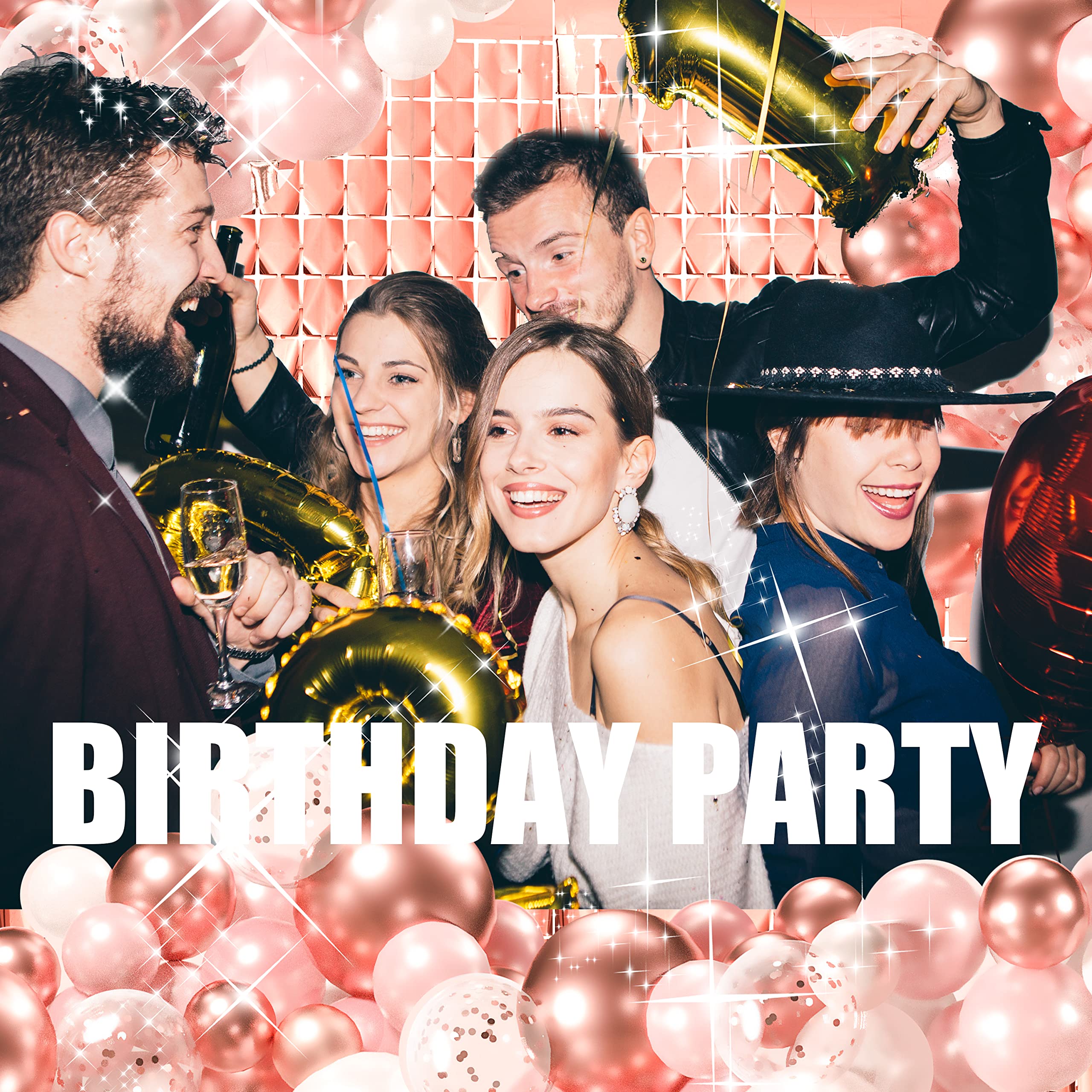 Rose Gold Shimmer Wall Backdrop, Square Backdrop Curtain,2Pcs 3.3X6.6 Feet Rose Gold Streamer Backdrop For Party Decorations