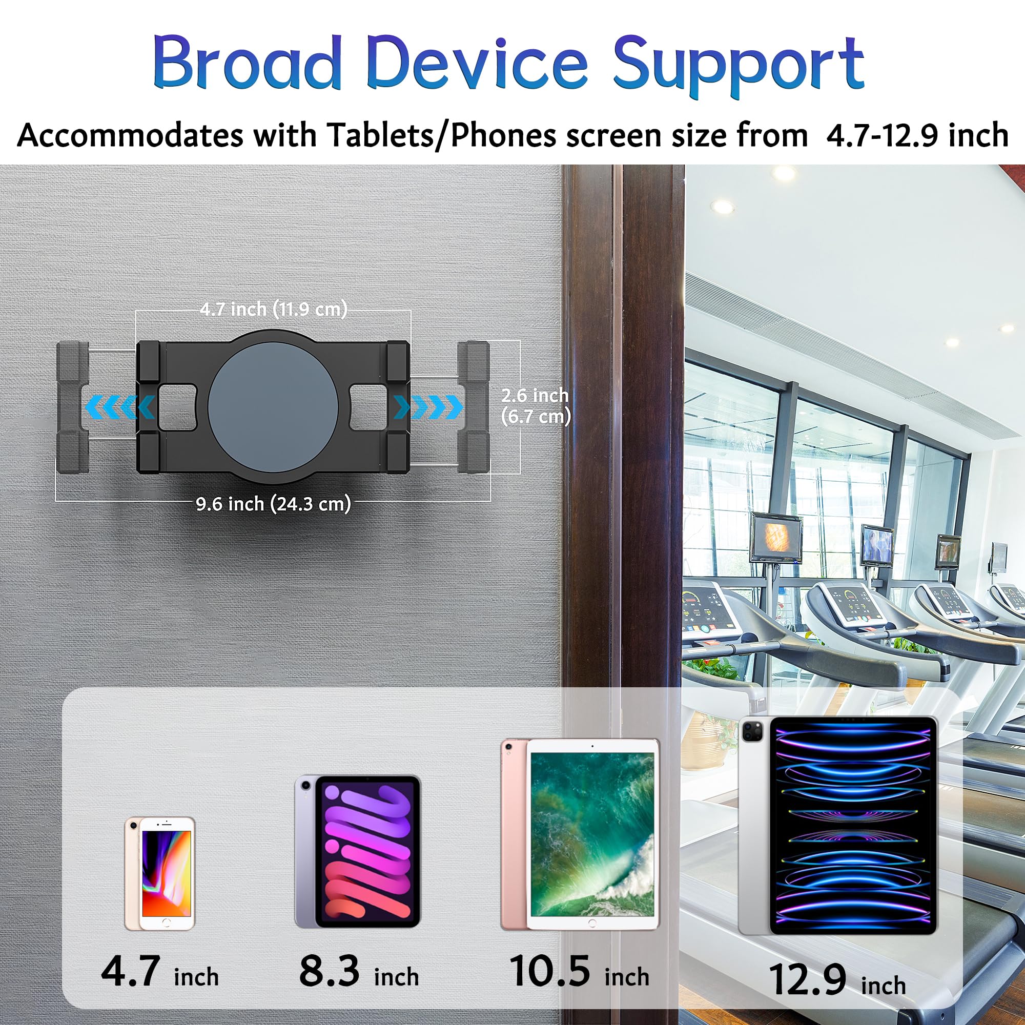 Keuvirya Ipad Wall Mount, Universal 360 Rotating Tablet Wall Mount Holder, Phone Holder Arm Bracket, Compatible With 4.7'' 12.9'