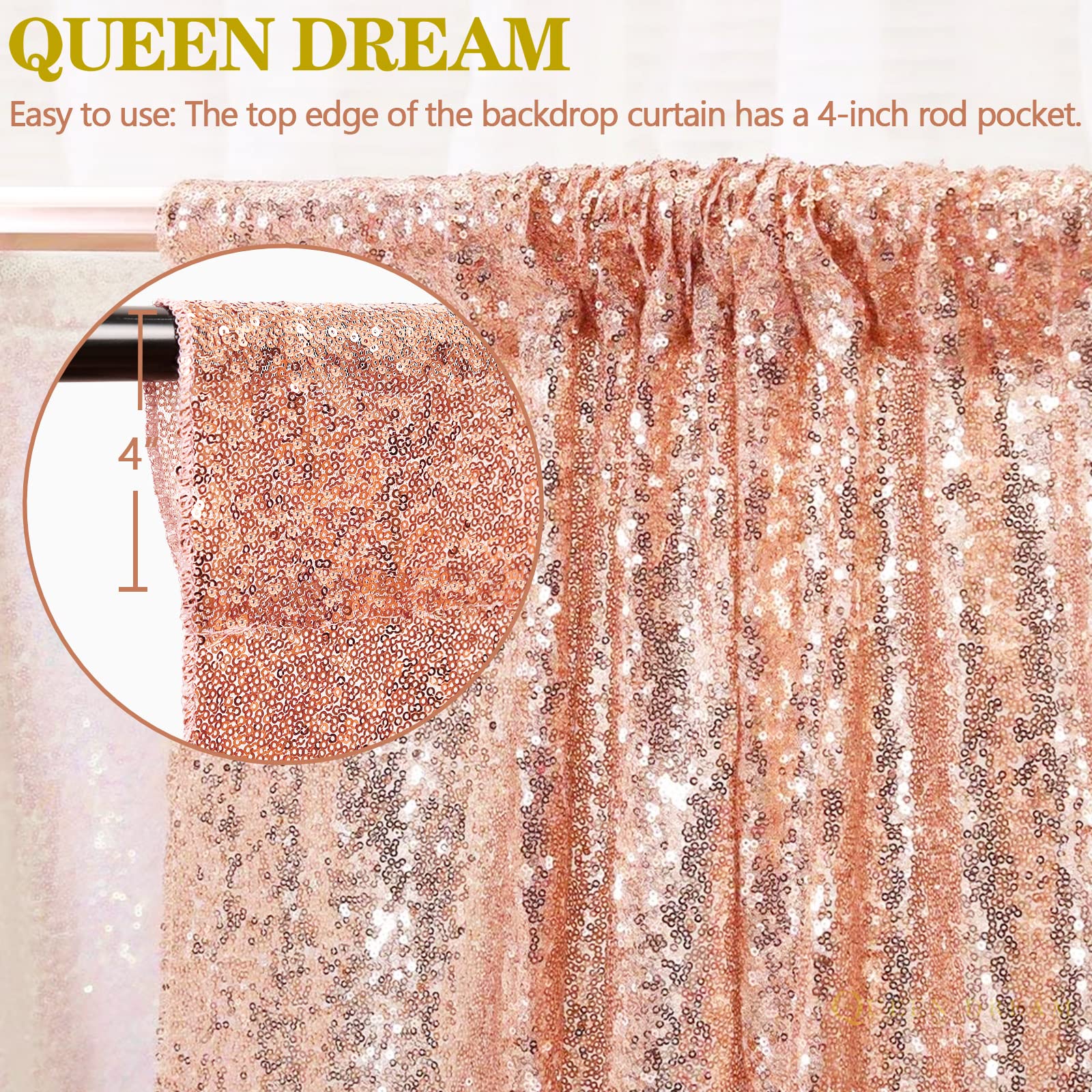 Backdrop Curtain Drapes 2 Panels Rose Gold Party Sequin Background 2Ft X 8Ft Wedding Ceremony Birthday Decorations Shimmer Fabri
