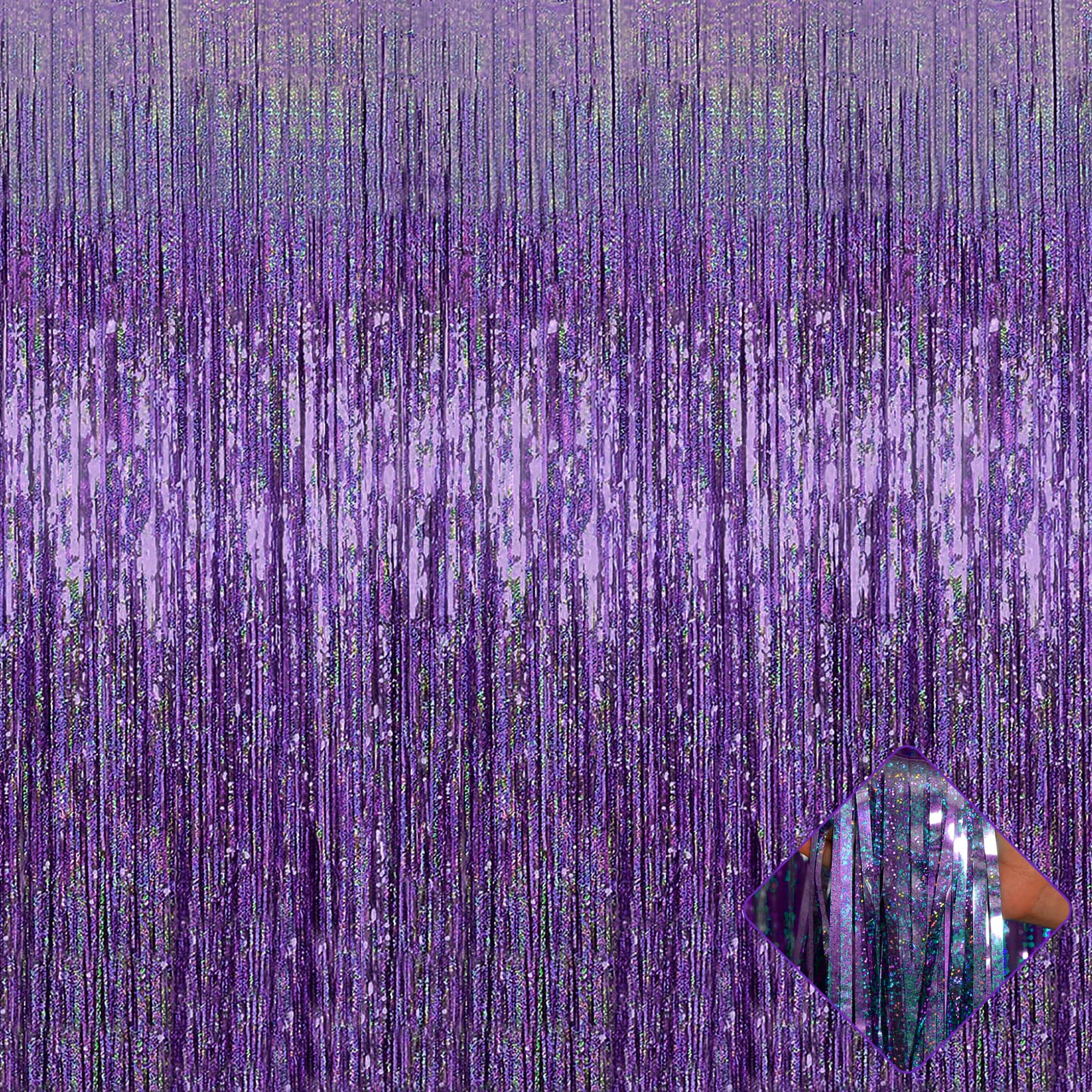 4 Pack 3.2Ft X 8.2Ft Light Purple Foil Fringe Curtain Backdrop, Metallic Tinsel Foil Fringe Streamers Curtains For Photo Booth,