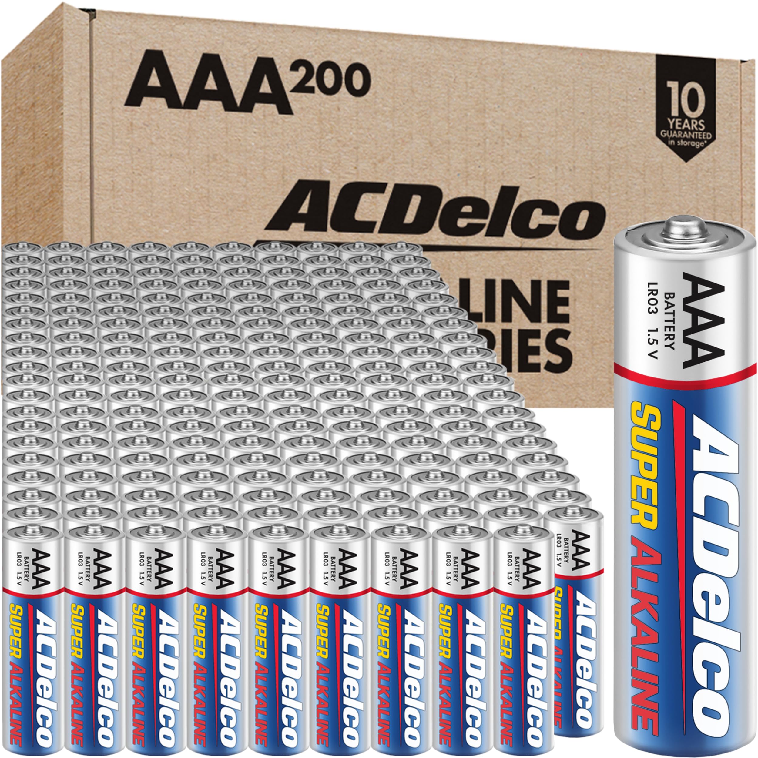 ACDelco 200-Count Triple AAA Batteries, Maximum Power Super Alkaline Battery, 10-Year Shelf Life, Reclosable Packaging