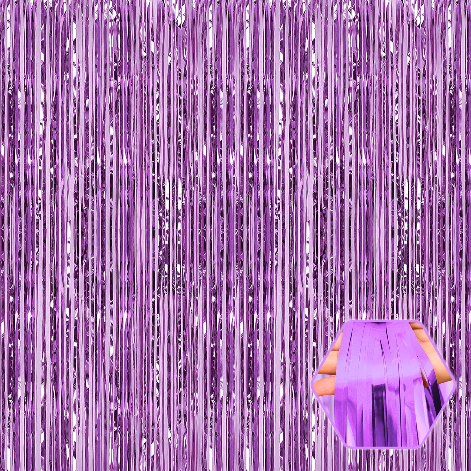 3 Pack Light Purple Foil Fringe Curtain Backdrop, 3.28Ft x 6.6Ft Metallic Tinsel Foil Fringe Streamer Curtains for Photo Booth, 