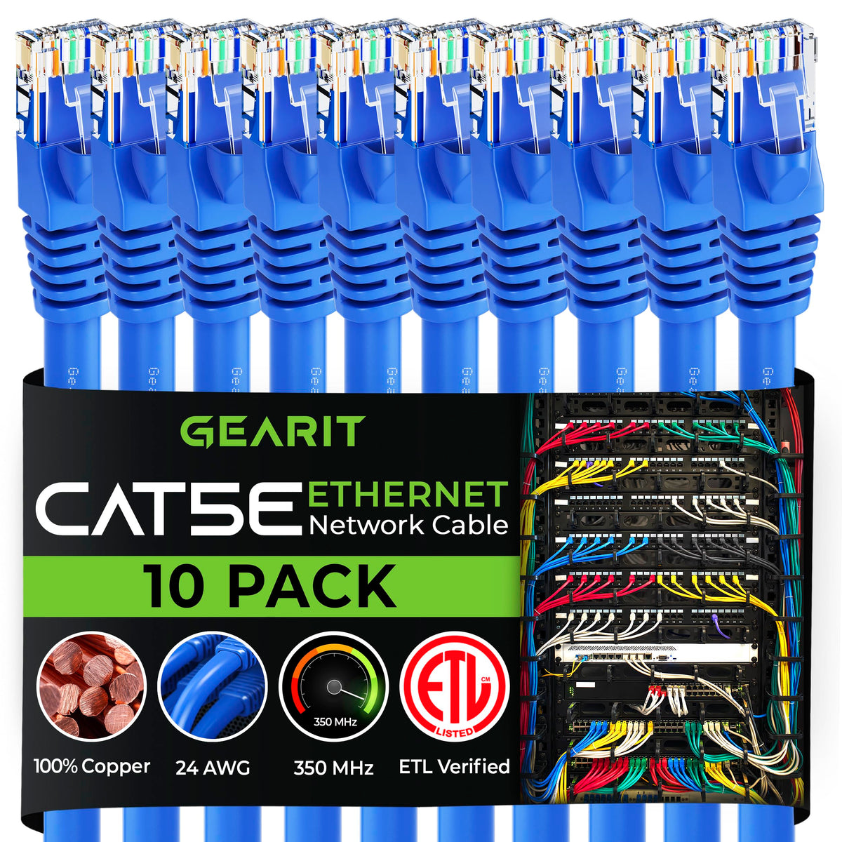 Gearit 10 Pack, Cat5E Ethernet Patch Cable 6 Feet   Snagless Rj45 Computer Lan Network Cord, Blue   Compatible With 10 Port Swit