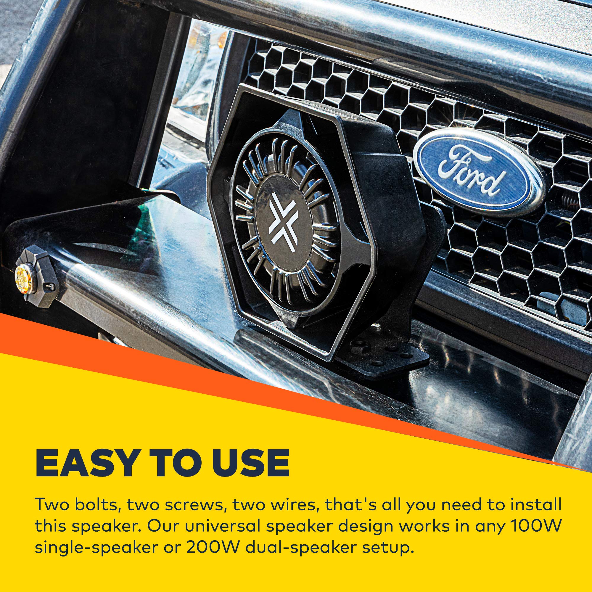 Thunderwave 100W Compact Siren Speaker [126 134 Db] [500 5,000 Hz] [Ip66 Waterproof] [Universal Fit Compatible] Police Siren Speaker For Emergency Fire Vehicles Pov Utv