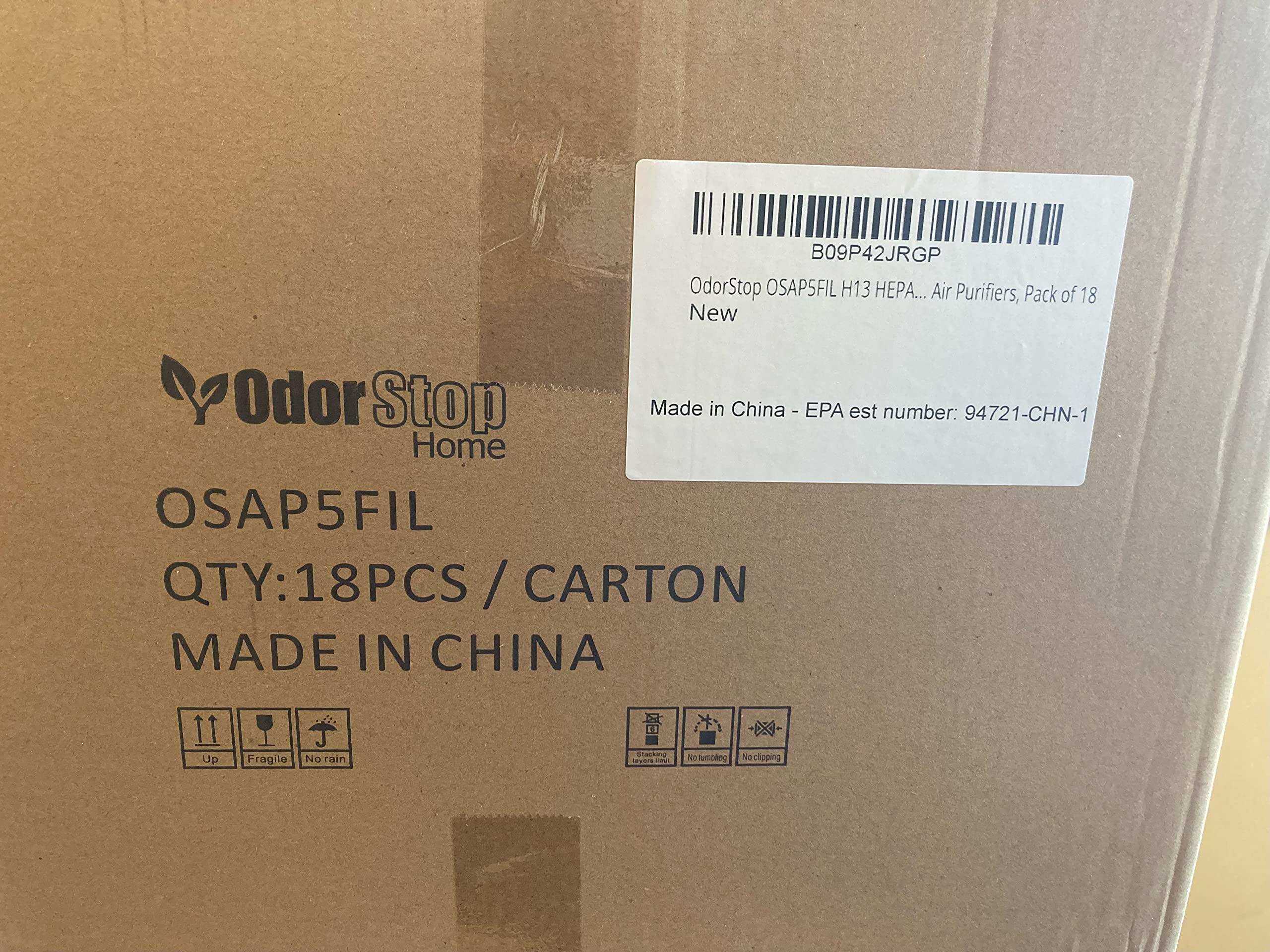 Odorstop Osap5Fil H13 Hepa Filter For Odorstop Osap4 And Osap5 Air Purifiers, Pack Of 18