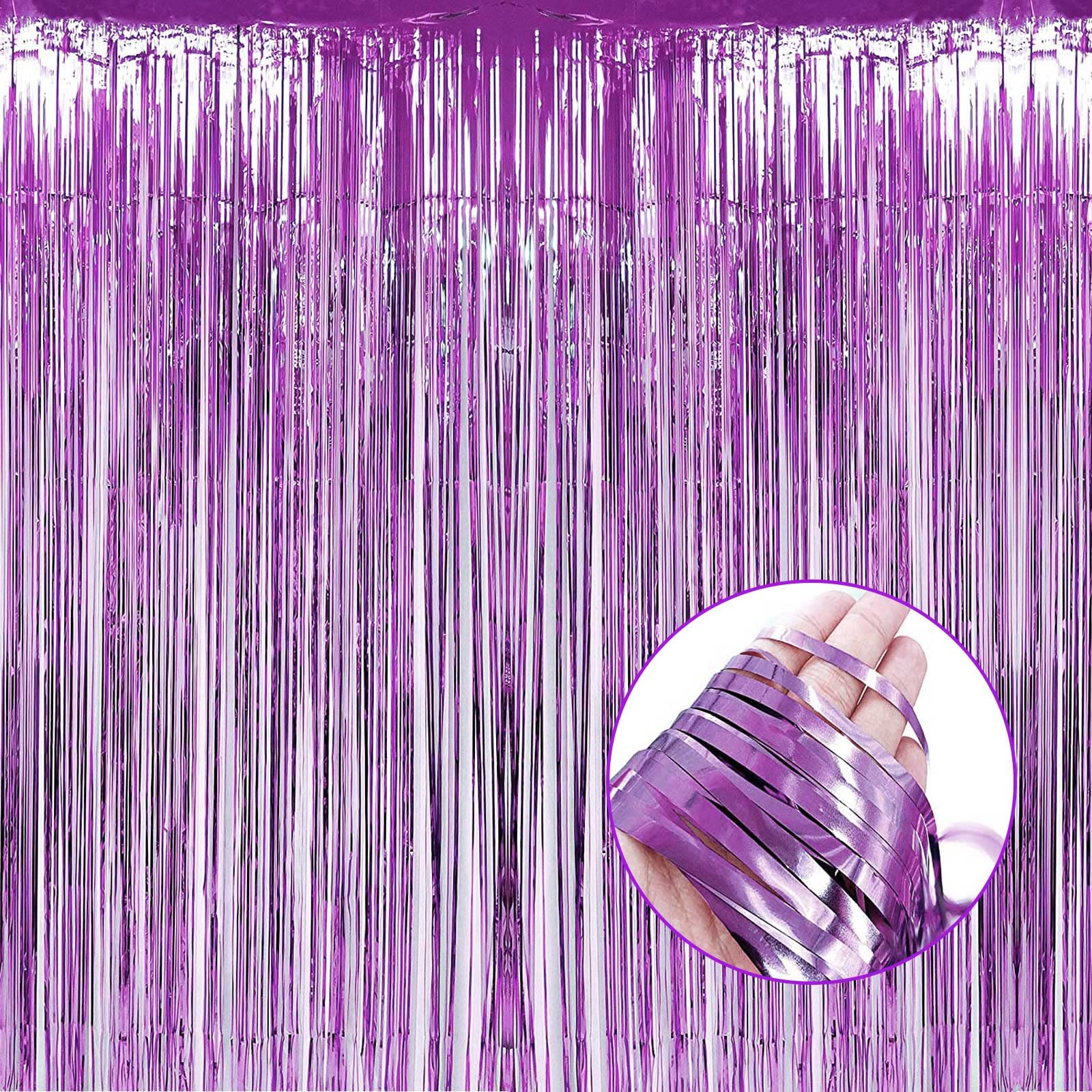 Halloweendecorate 4 Pack Light Purple Foil Fringe Curtain Backdrop, 3.28Ft X 8.2Ft Metallic Tinsel Foil Fringe Streamers Curtain