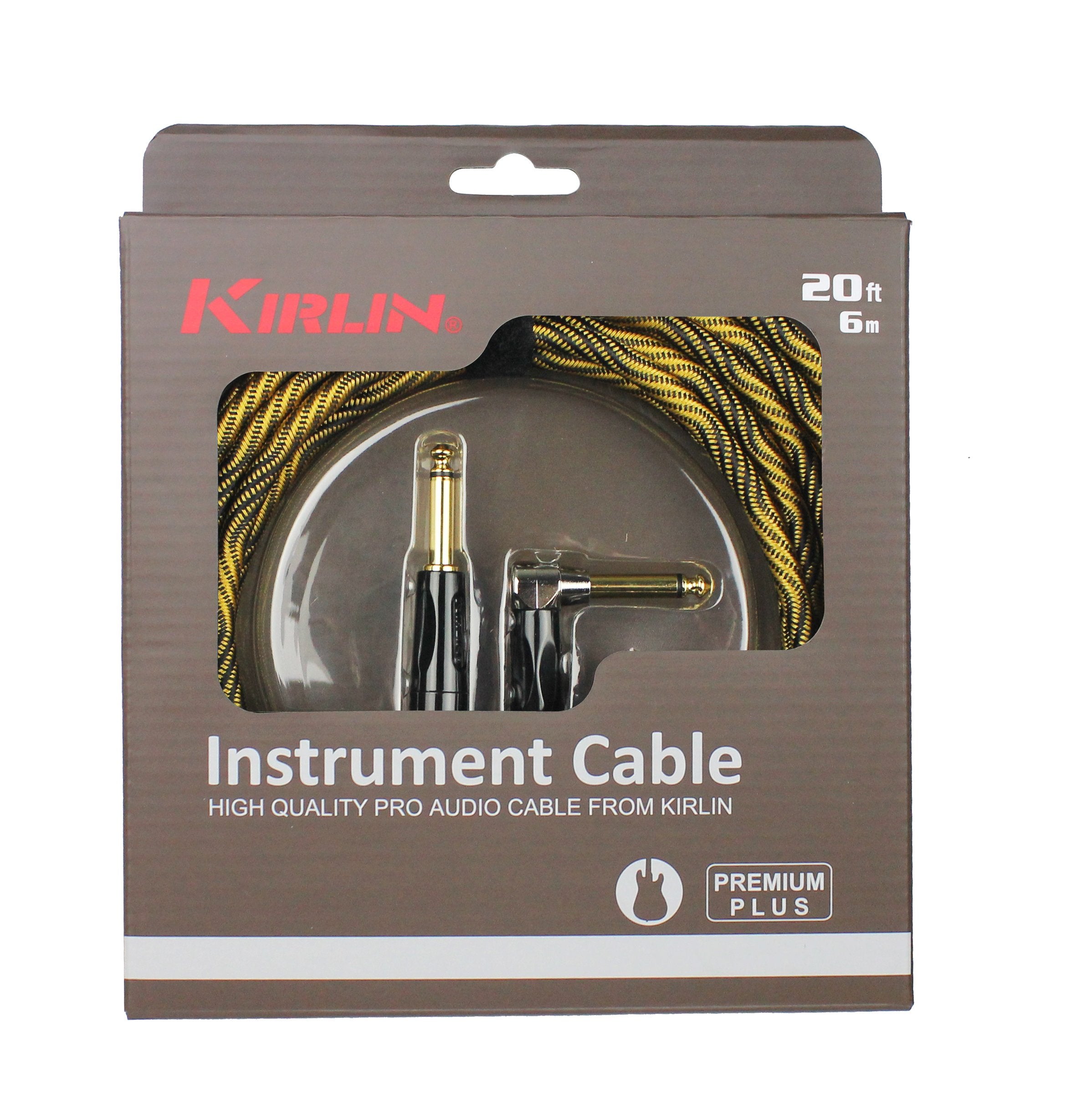 Kirlin, Kirlin Cable Iwb Instrument Cable, 1/4 Inch Right Angle To Straight, Black Gold Wave, 20Ft (Iwb 202 Bfgl 20/Wbo)