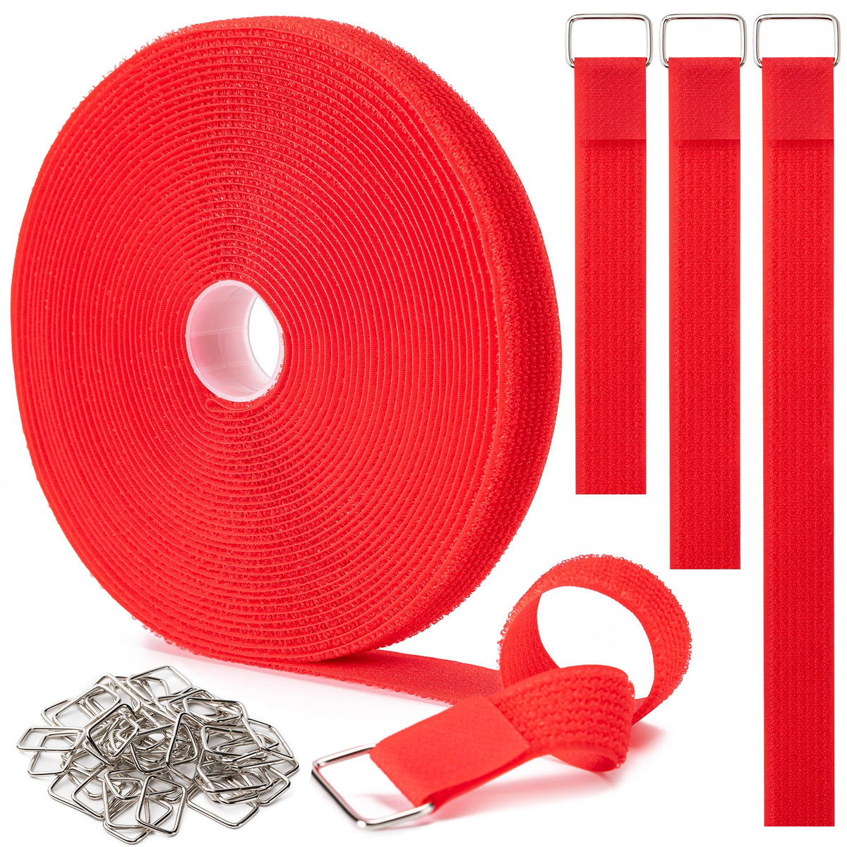 1 x32Ft Hook and Loop Straps with 50 Metal Buckles, Adjustable Fasteni ...