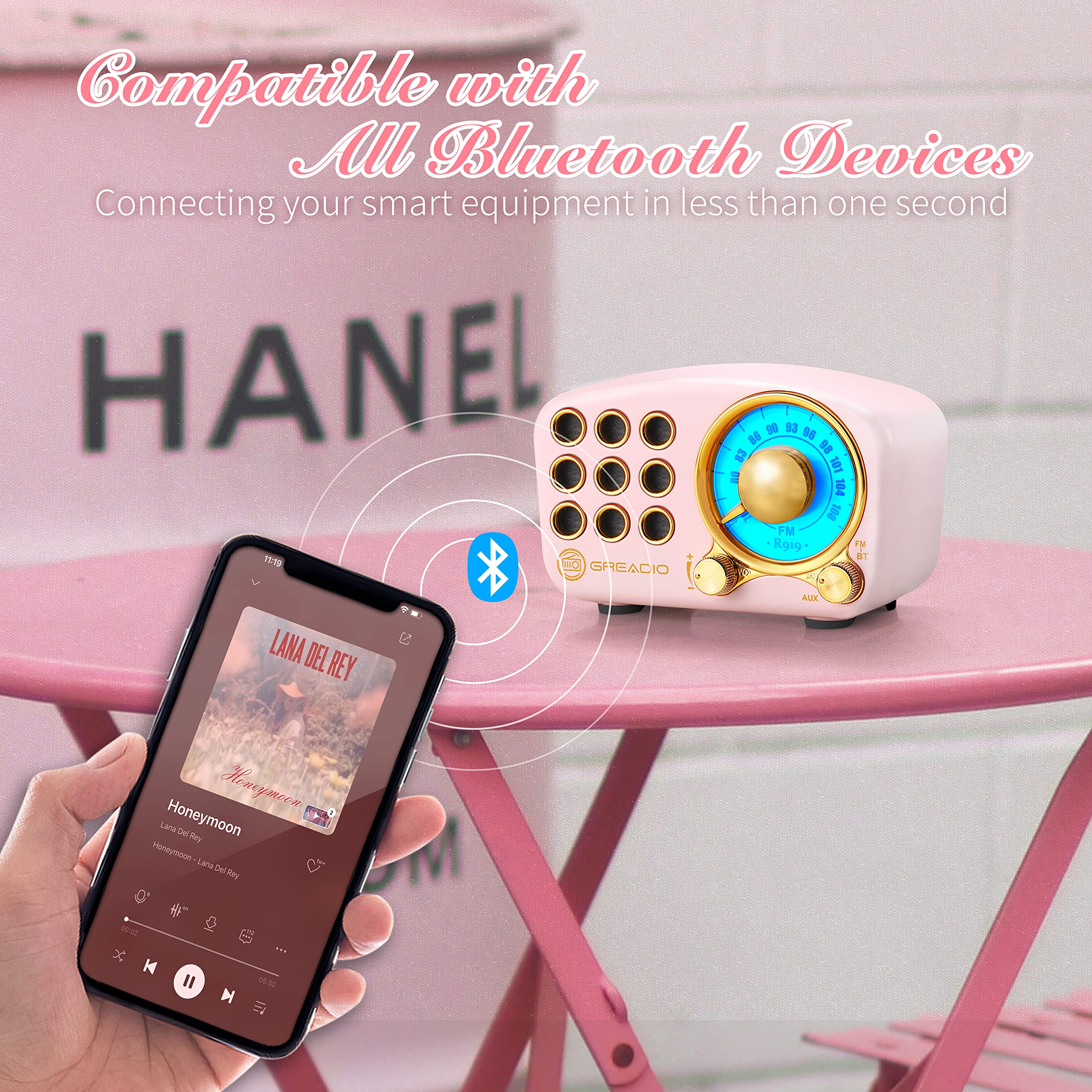 Retro Bluetooth Speaker, Vintage Radio Greadio Fm Radio With Old Fashioned Classic Style, Strong Bass Enhancement, Loud Volume, Bluetooth 5.0 Wireless Connection, Tf Card And Mp3 Player (Pink)