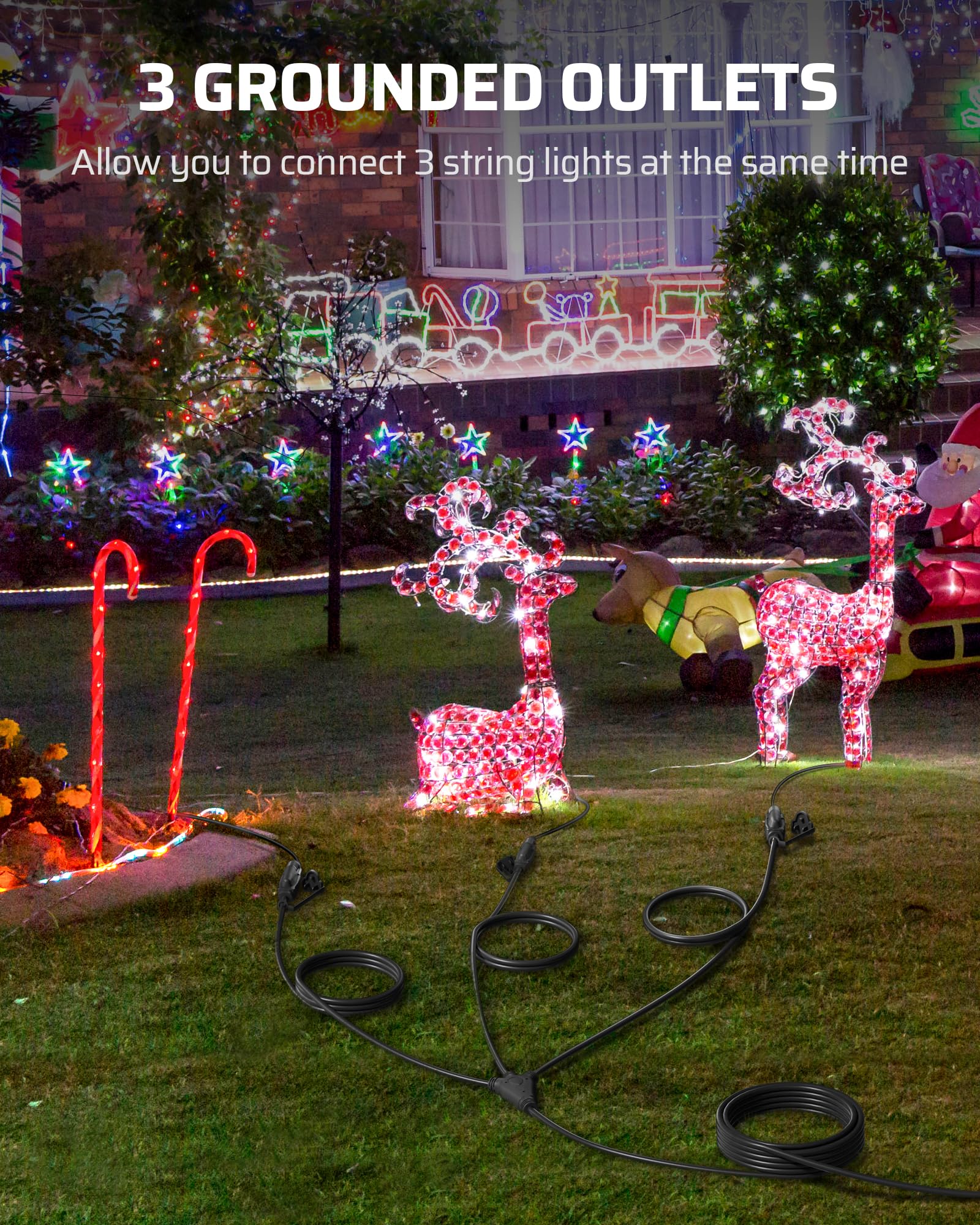 Dewenwils Outdoor Extension Cord 1 To 3 Splitter, Total 52Ft, 13A 125V 1625W 16/3C Sjtw Extension Cord Outdoor, Heavy Duty Exten