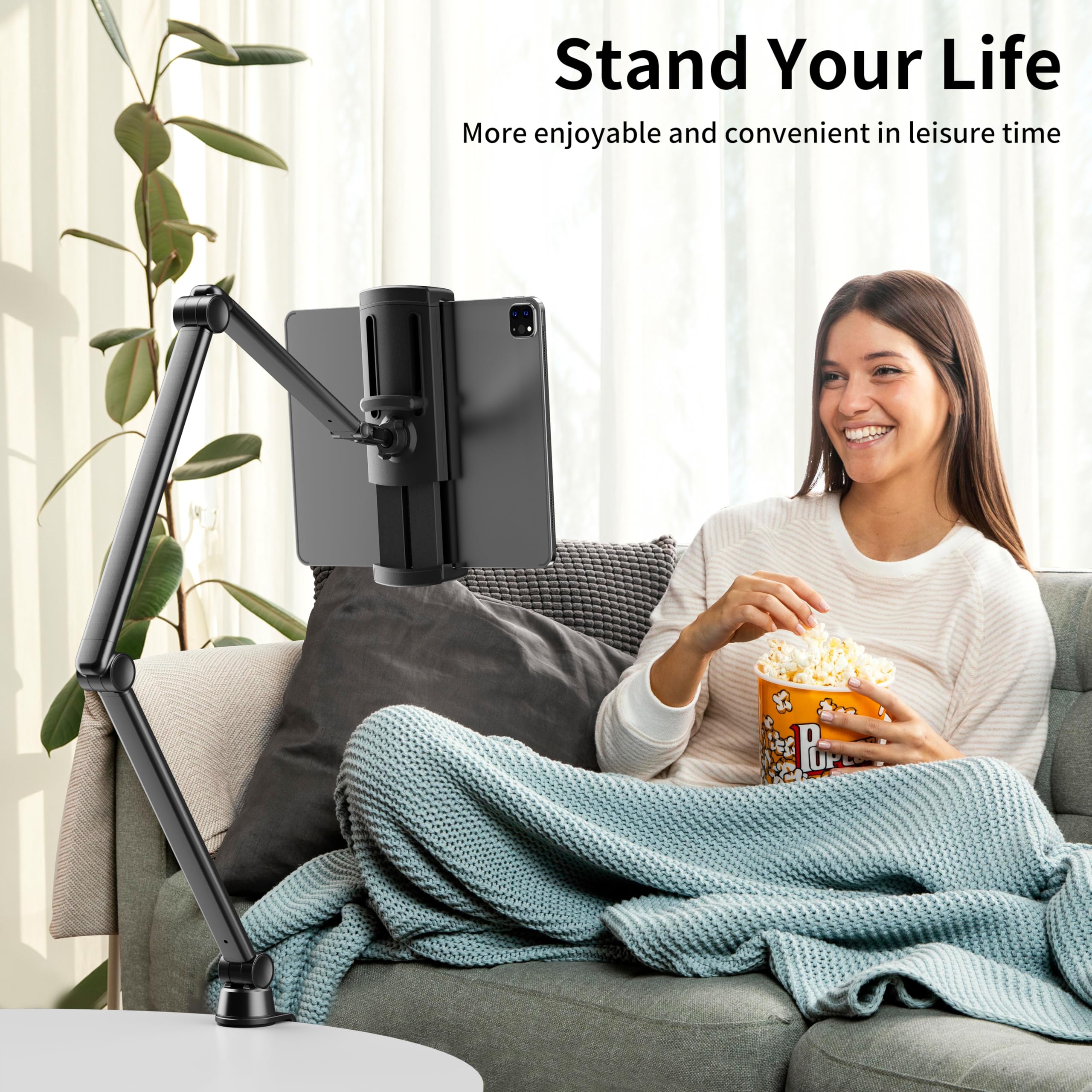 Lululook Ipad Stand For Desk, Aluminum Alloy Ipad Arm Mount, Adjustable Ipad Holder Stand For Ipad Pro 12.9/Ipad Mini Air, Samsung Galaxy, Iphone, Kindle, Portable Monitor Tablet 4.7' 13'(2 Clips)