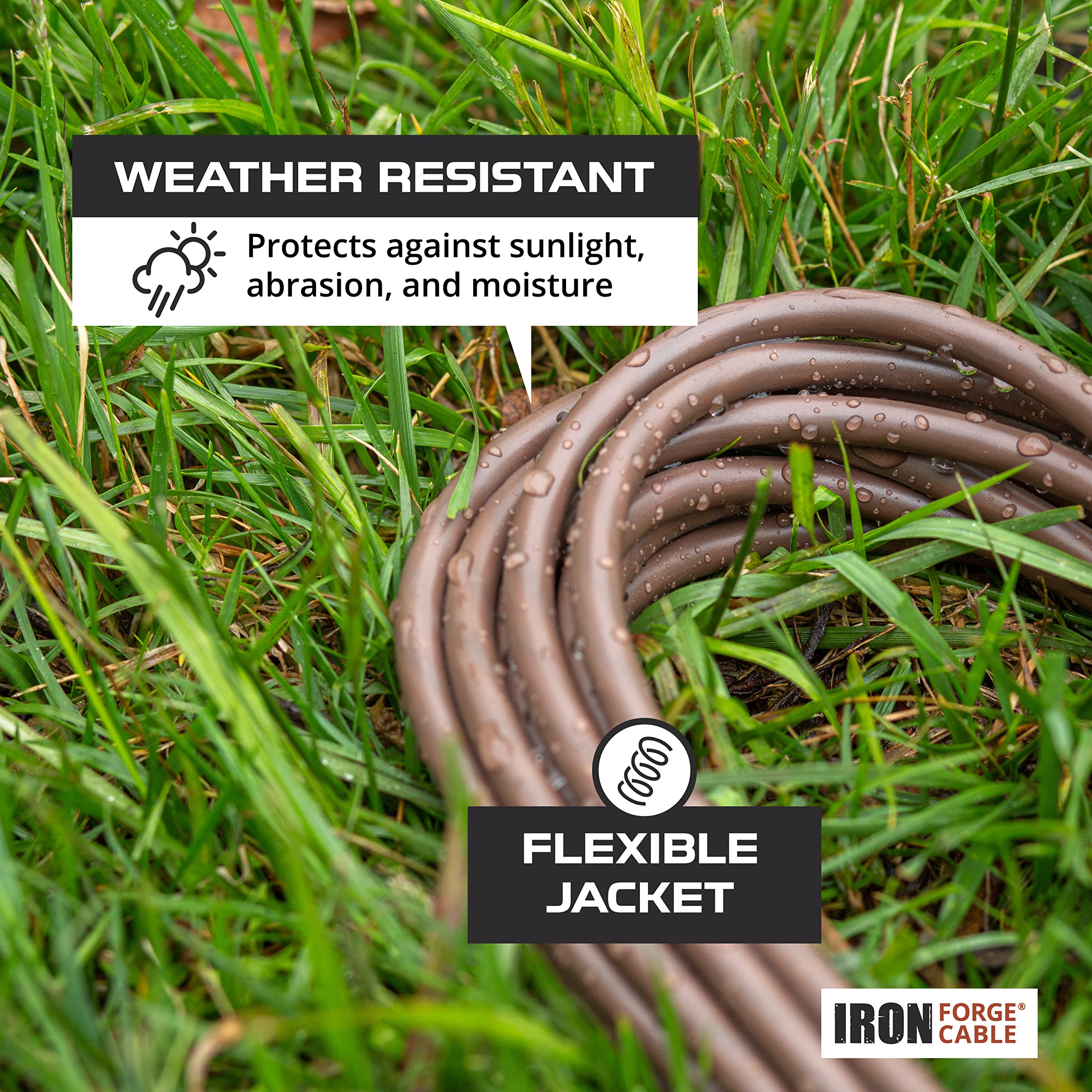 Iron Forge Cable 10 Ft Brown Extension Cord With 3 Outlets,16/3 Sjtw Heavy Duty Outdoor Extension Cord Multiple Outlets 3 Prongs