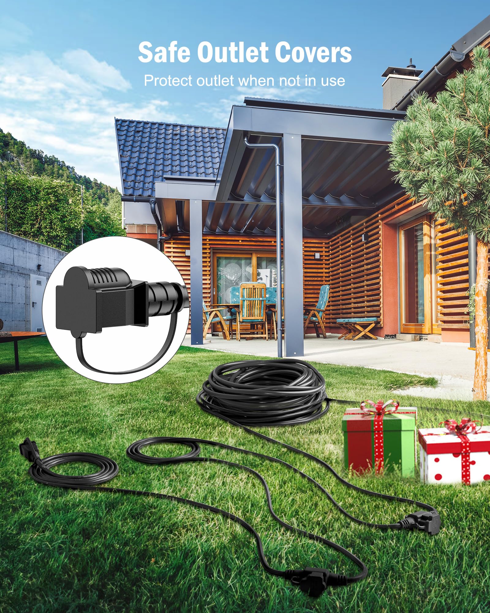 Brightown Outdoor Extension Cord Multiple Outlet, 50 Ft Christmas Light Extension Cord Evenly Spaced 6 Outlets Plugs With Safety