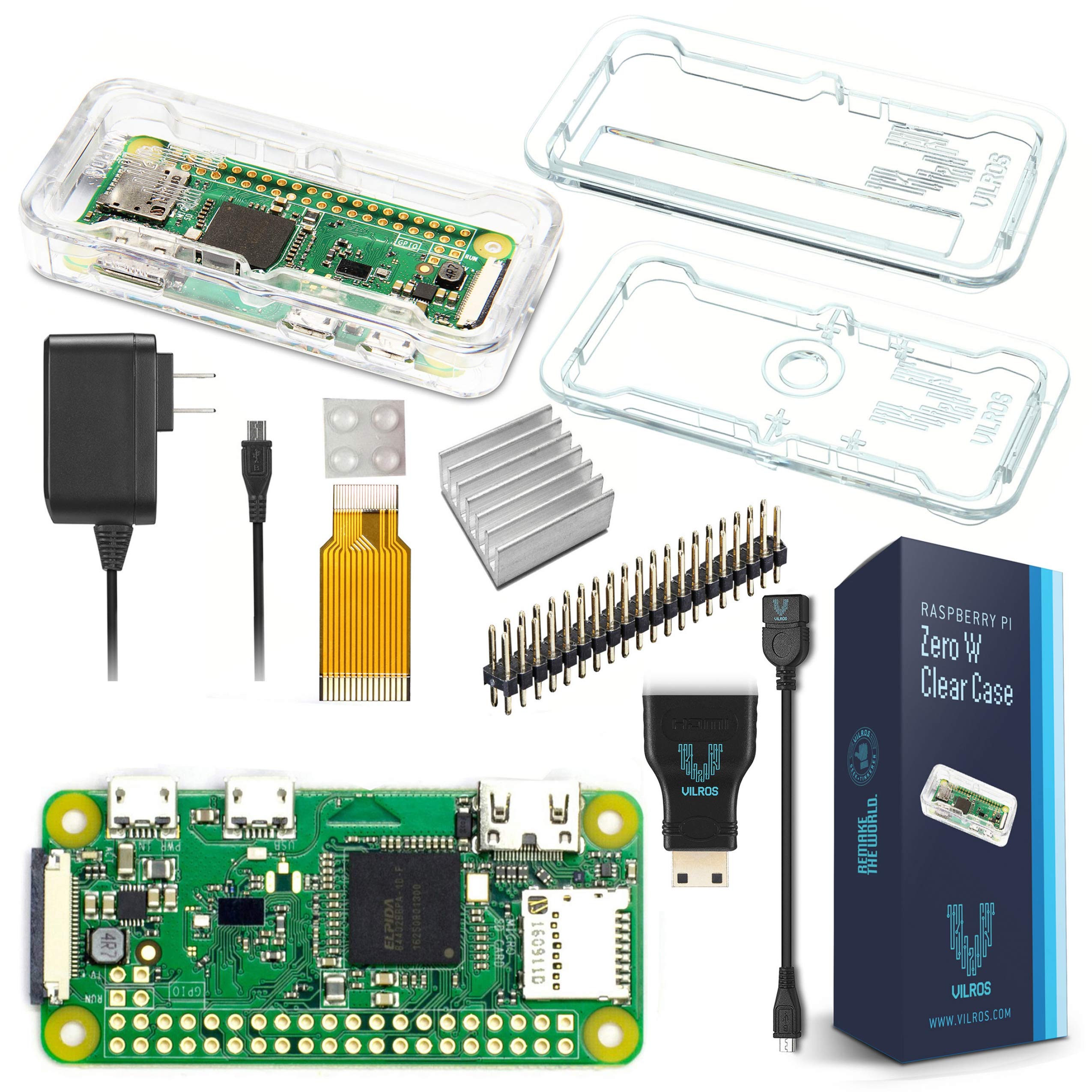 Raspberry Pi Zero W Basic Starter Kit- Clear Case Edition-Includes Pi Zero W -Power Supply & Premium Clear Case