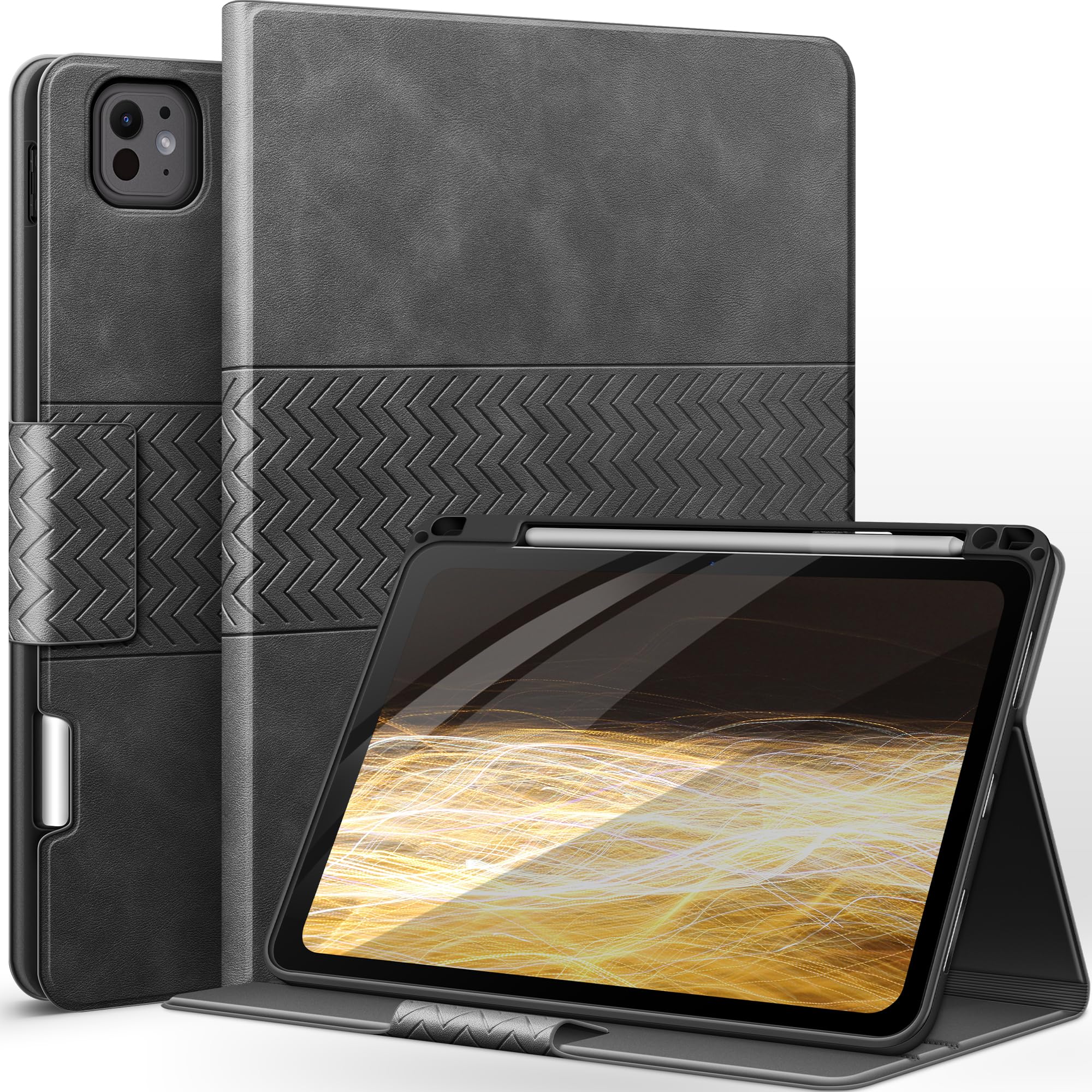 Auaua Case For M4 Ipad Pro 11 Inch (2024, 5Th Generation), Pu Leather Case With Pencil Holder, Supports Pencil Pro And Pencil(Us