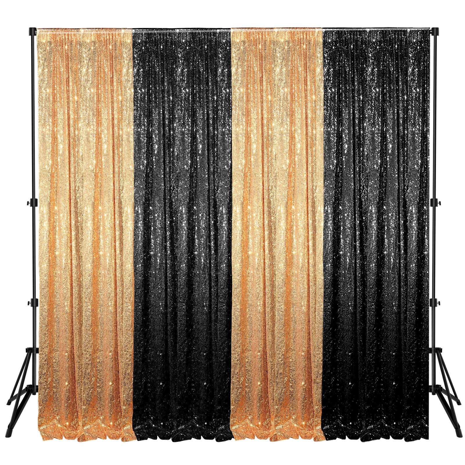 Tatuo 4 Panels Black Gold Sequin Backdrop Curtain 2 Ft X 8 Ft Glitter Background Sparkle Photography For Party Congrats Grad Gra