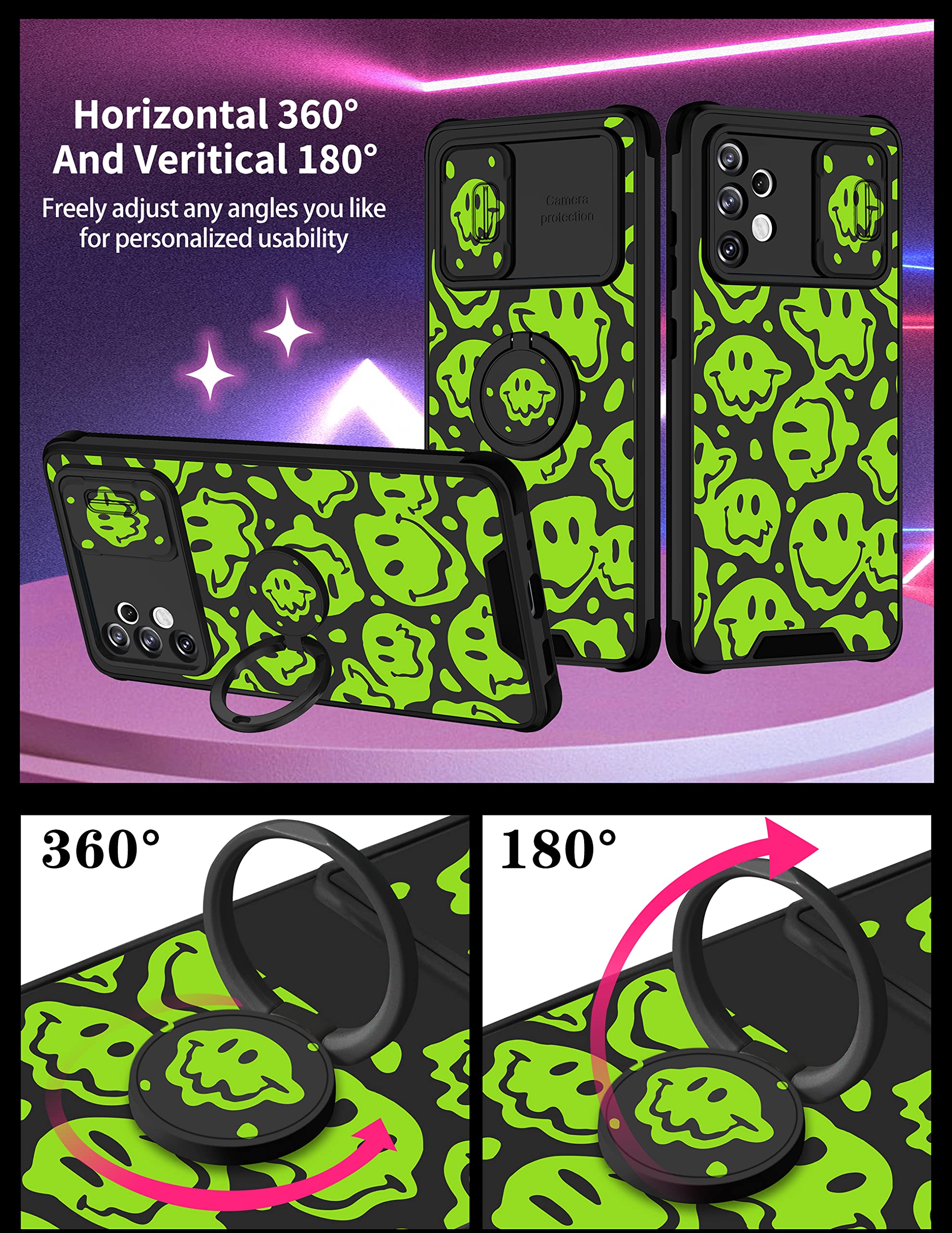 Goocrux (2In1 For Samsung Galaxy A32 5G Case Smile Face Cute Women Girls Phone Cover Distorted Smile Design With Slide Camera Co