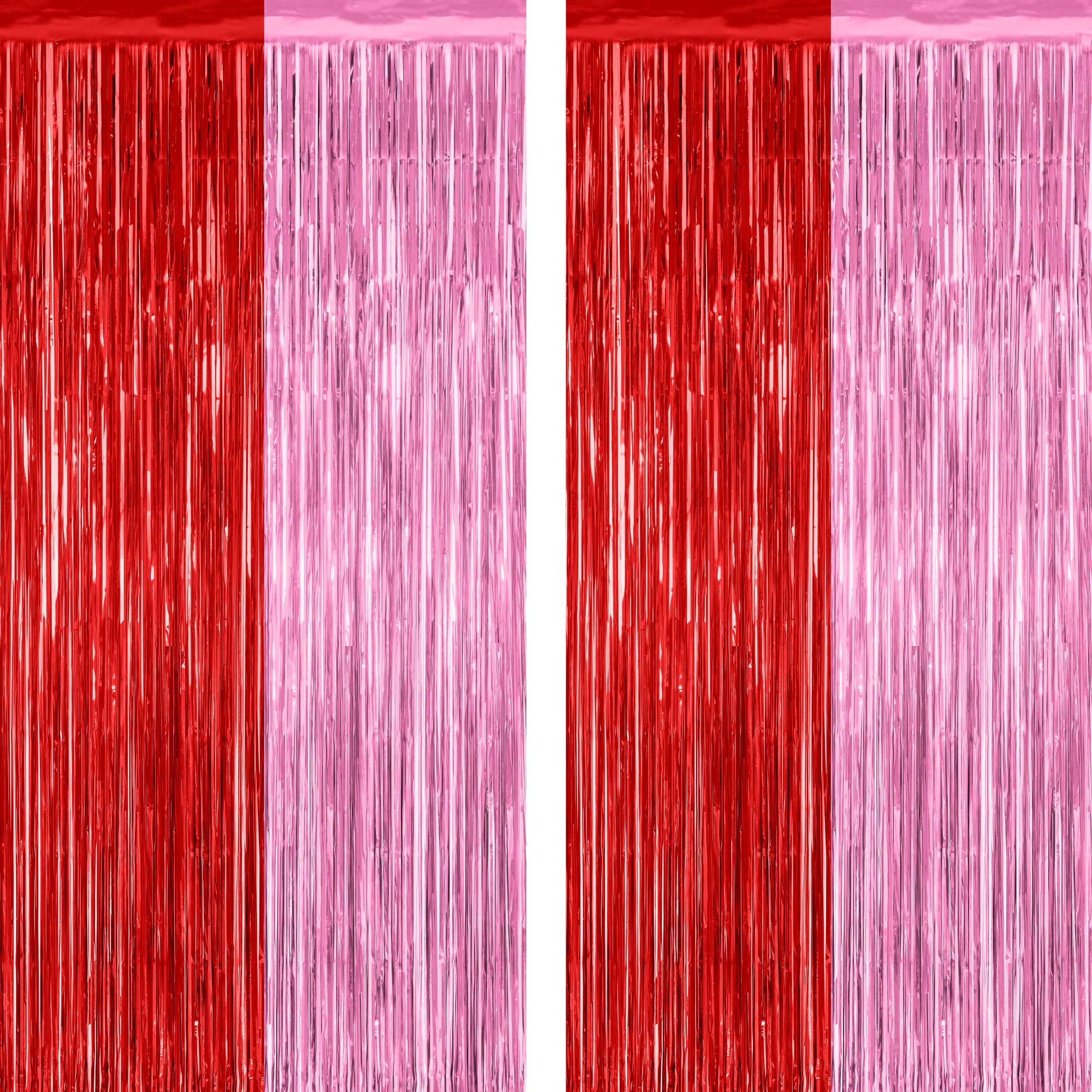 2 Pack Backdrop Curtains, 3.28 Feet x 7.05 Feet Red Pink Backdrop, Metallic Fringe Curtains Tinsel Backdrop Party Streamer, Babi