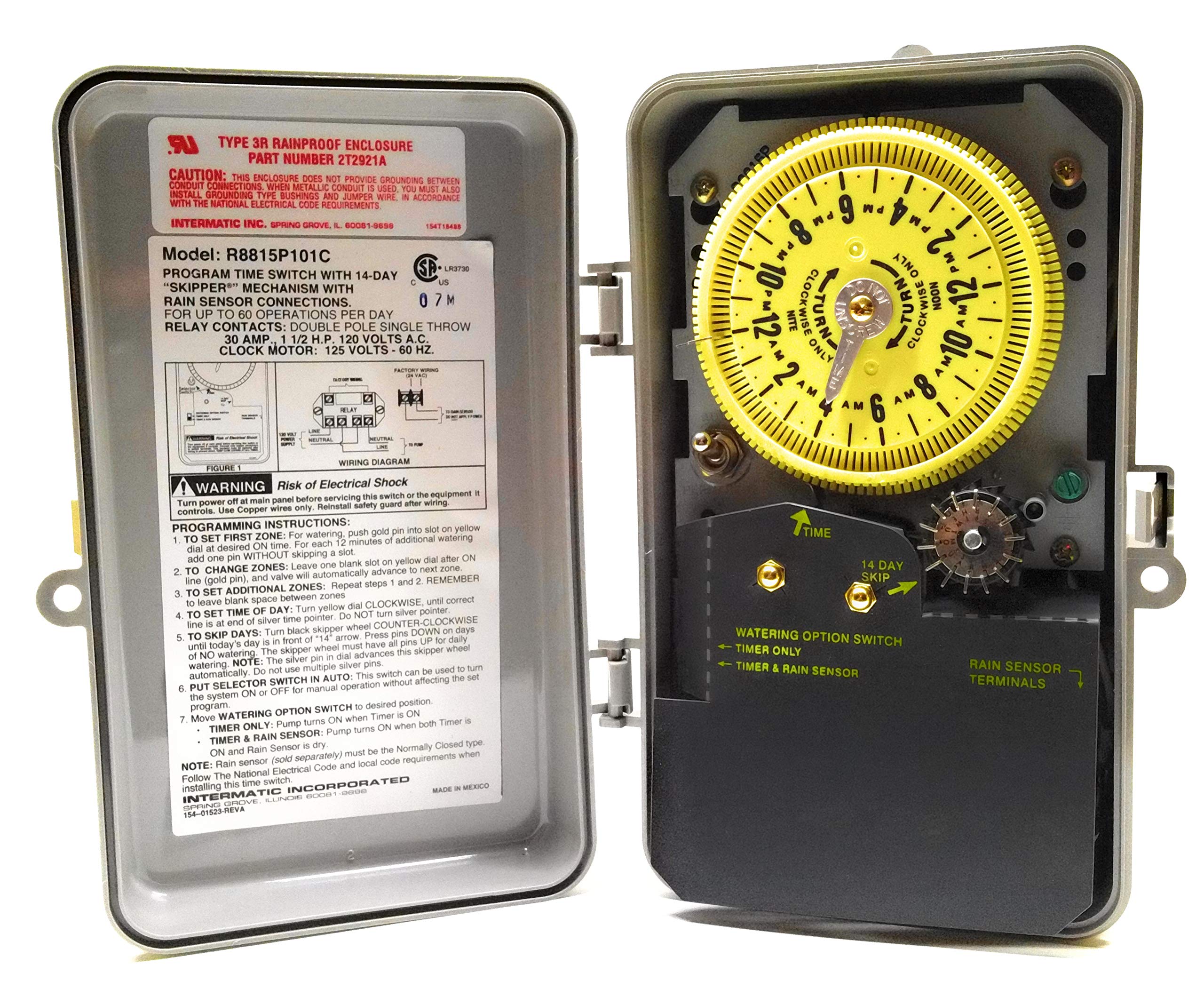 Intermatic R8815P101C Pool/Sprinkler/Irrigation Timer - 24 Hr Mechanical Sprinkler/Irrigation Time Switch with 14-Day Skipper -
