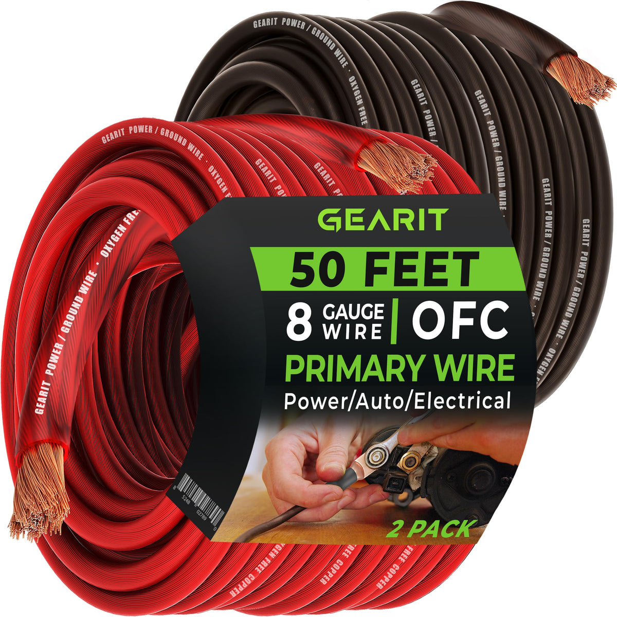 Gearit 8 Gauge Wire Oxygen Free Copper Ofc (50Ft Each  Black/Red Translucent) 8 Awg   Primary Automotive Wire Power/Ground, Batt