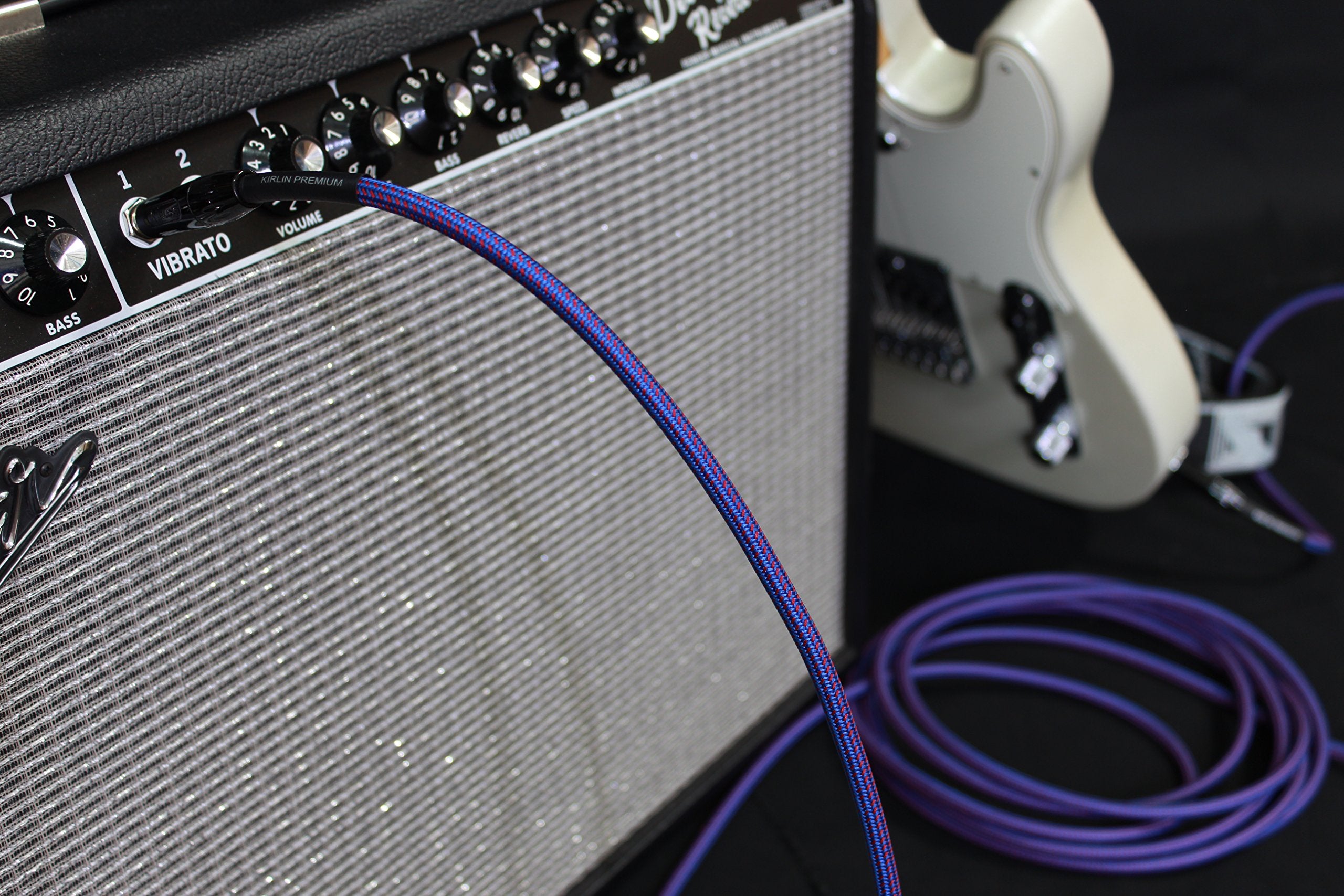 Kirlin Cable Iwb 202Bfgl 20/Ro  20 Feet  Straight To Right Angle 1/4 Inch Plug Premium Plus Instrument Cable, Royal Blue Tweed W