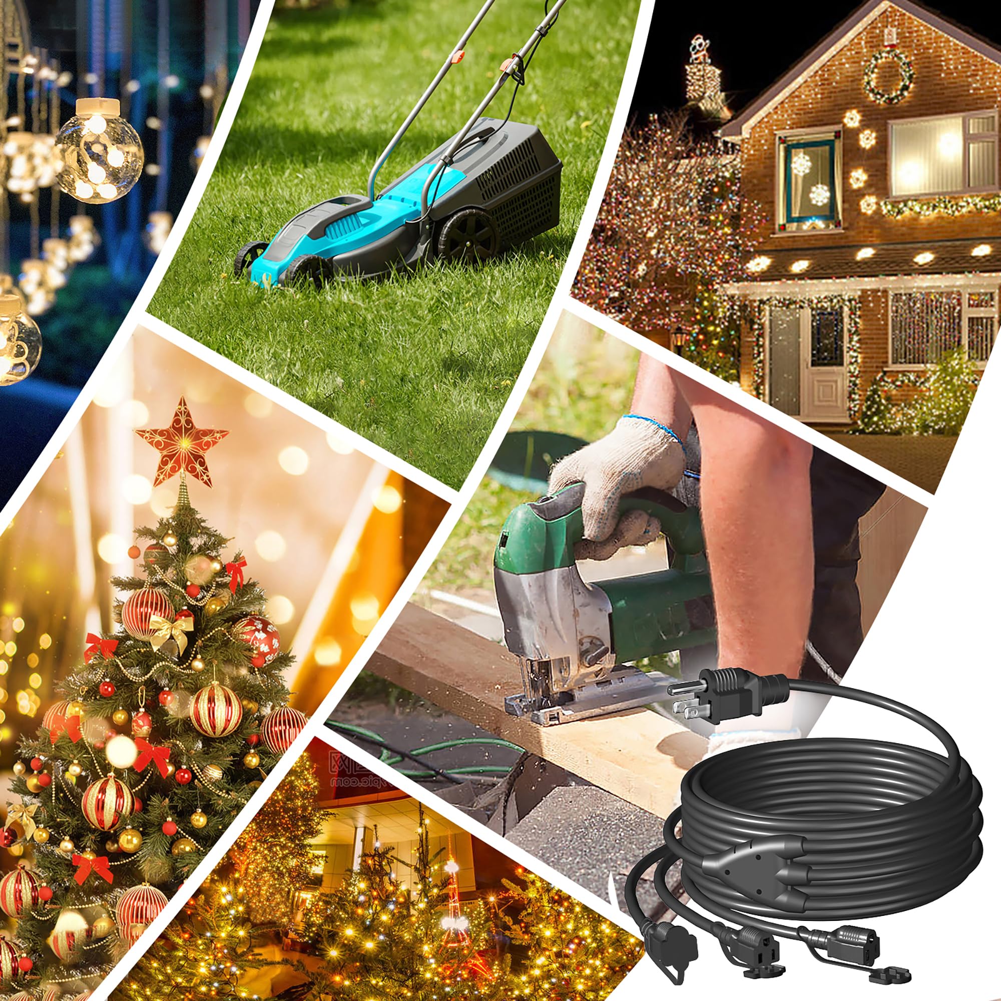 Eversimpleinc Black 1 To 3 Splitter Extension Cord (Combined 40 Ft, End To End 28 Ft), 3 Prong Plug With 3 Extended Outlets, Wit