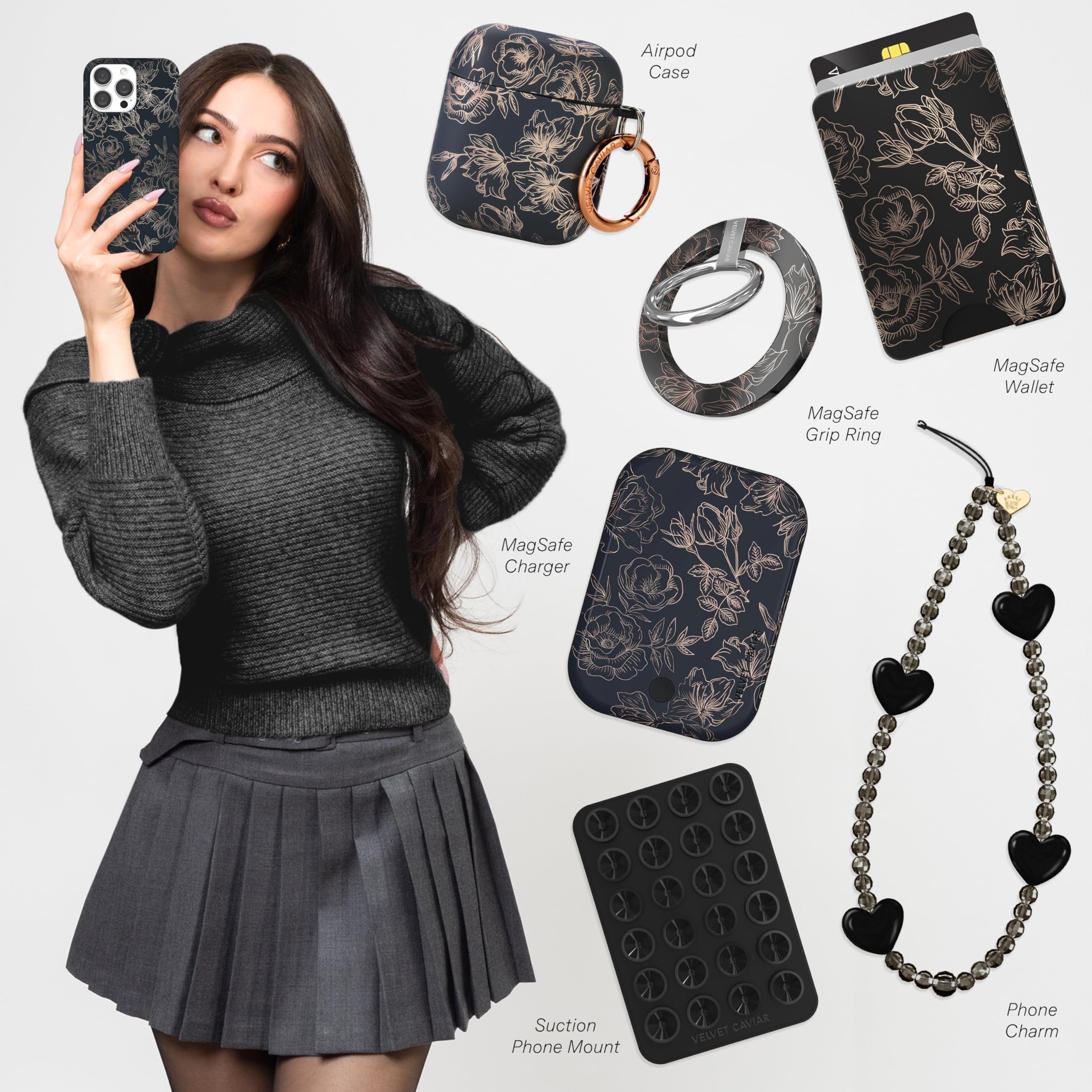 Velvet Caviar iPhone 13 Pro Floral MagSafe Compatible Case 10ft Drop Tested Grey Rose Gold