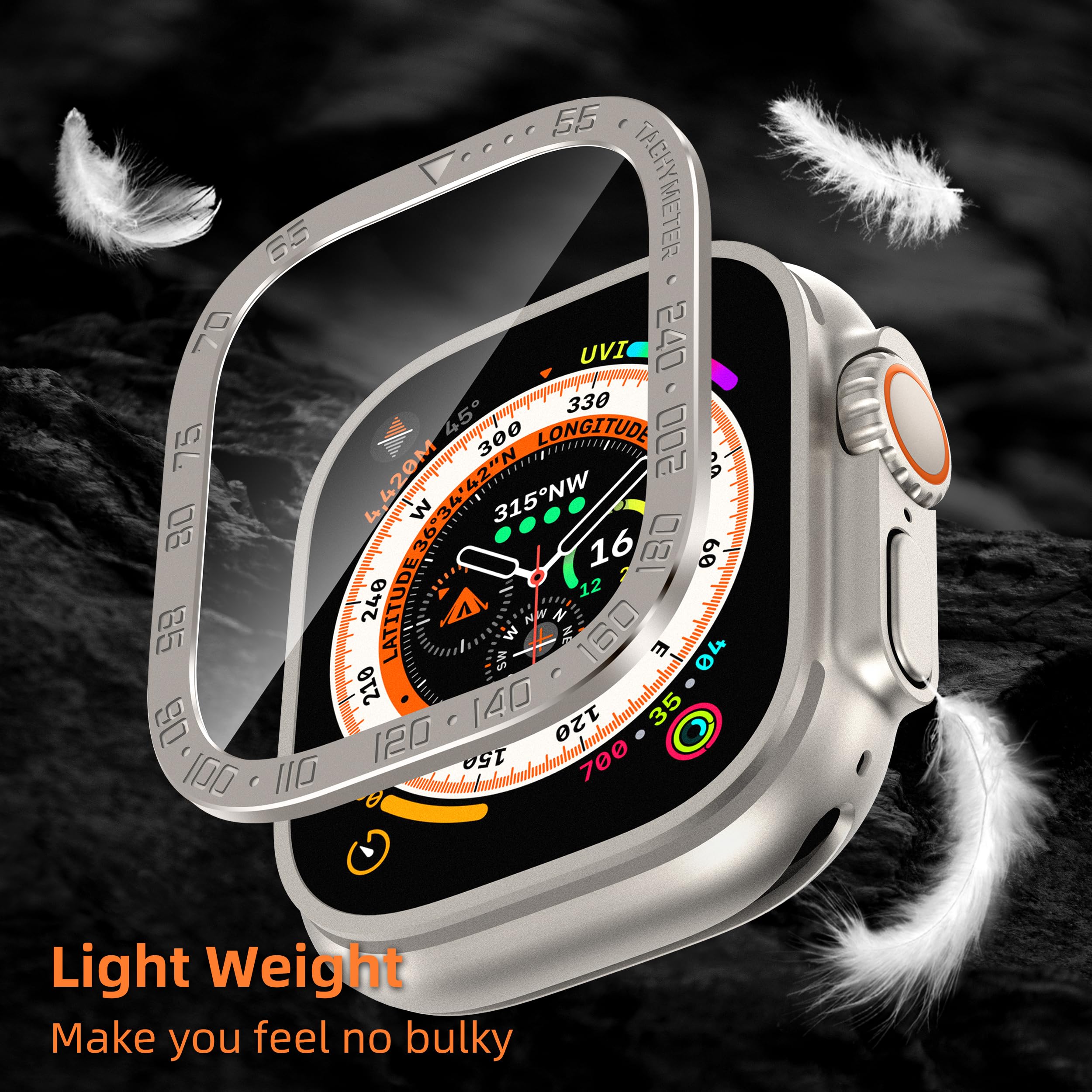 Swuu 2 Pack Tempered Glass Screen Protector With Titanium Alloy Frame Compatible With Apple Watch Ultra 2 / Ultra Screen Protect