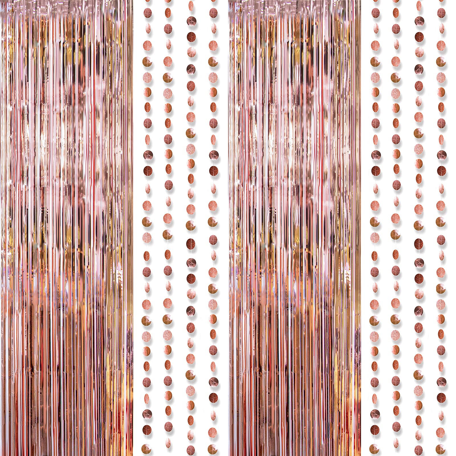 Decor365 Rose Gold Party Decoration Foil Tinsel Fringe Curtain Backdrop Hanging Circle Garland Birthday Party Decor Bridal Baby