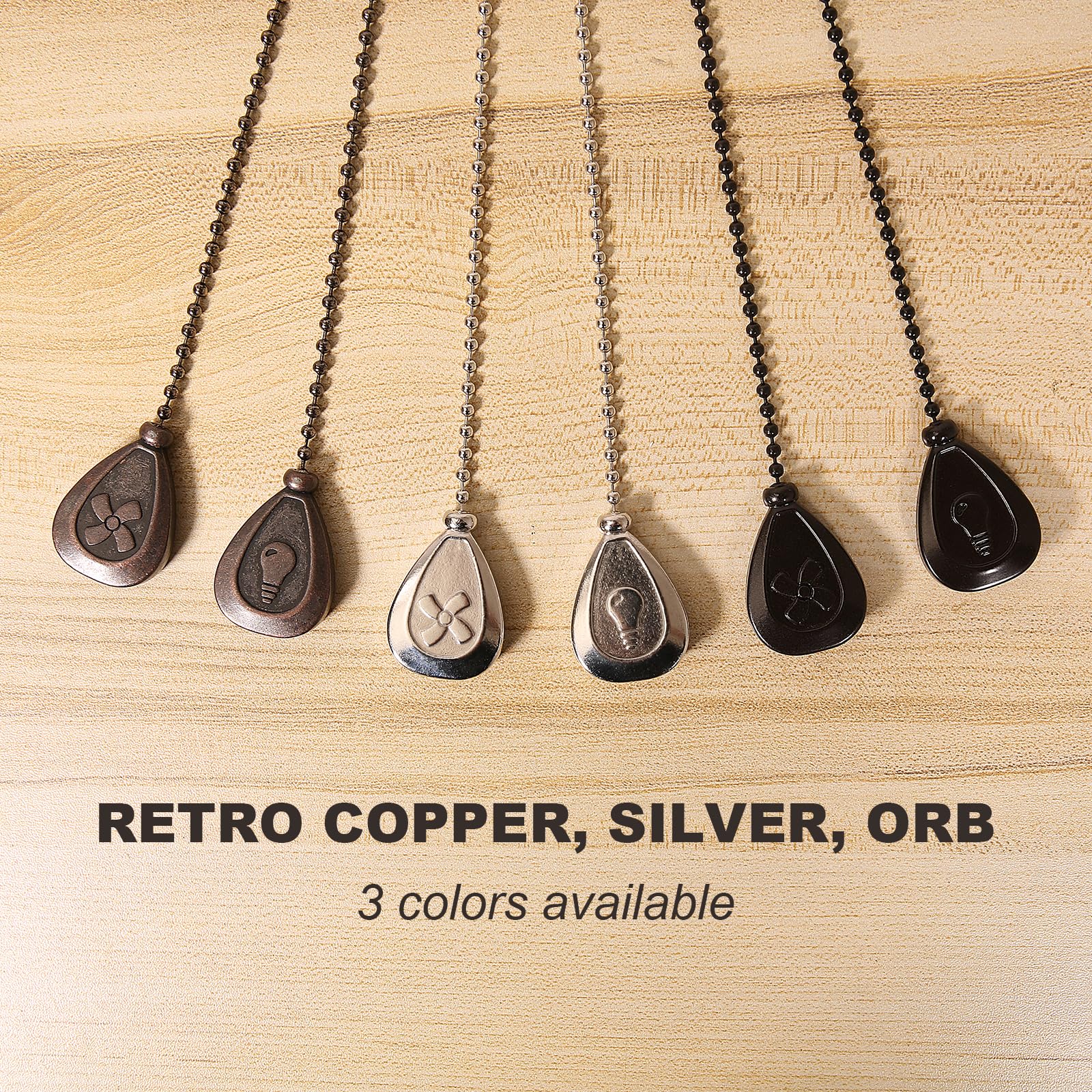 Smotecq Ceiling Fan Pull Chain Extenders 2 Pack, Decorative Waterdrop Look (Orb)