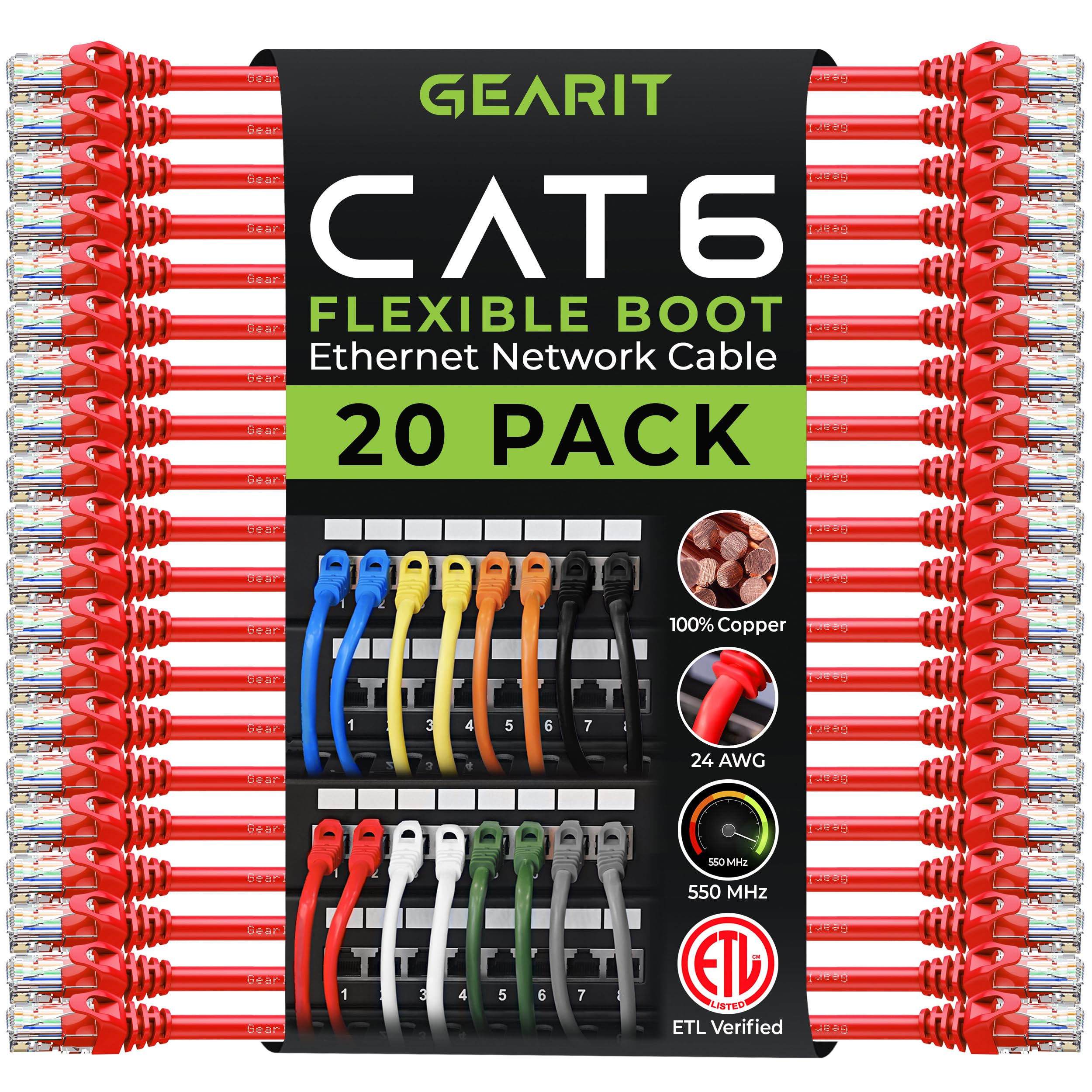 Gearit Cat6 Cable 2 Ft   Cat6 Ethernet Cable, Cat 6 Ethernet Cable, Cat6 Patch Cable, Cat 6 Patch Cable, Cat 6 Cable, Network Ca