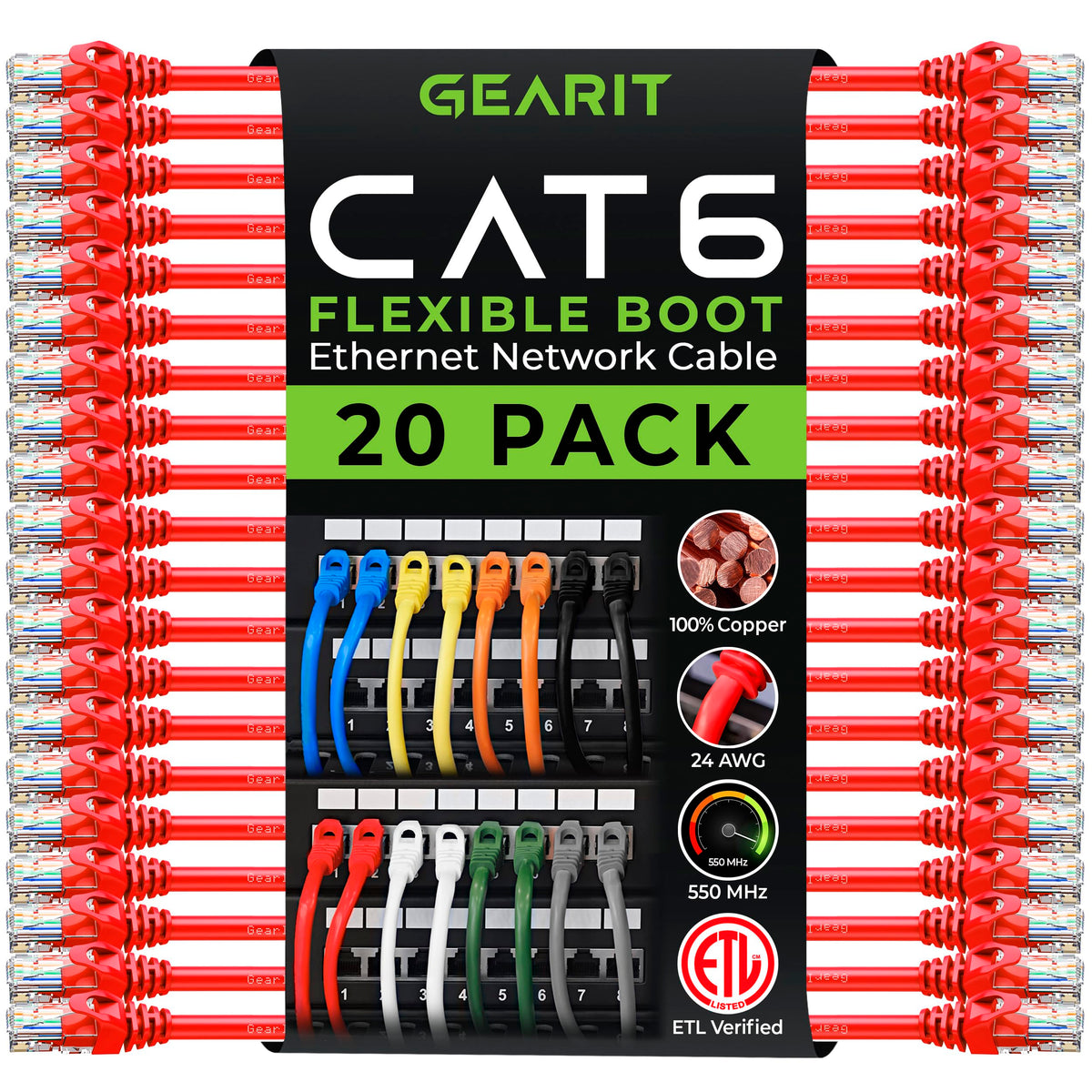 Gearit Cat6 Cable 2 Ft   Cat6 Ethernet Cable, Cat 6 Ethernet Cable, Cat6 Patch Cable, Cat 6 Patch Cable, Cat 6 Cable, Network Ca