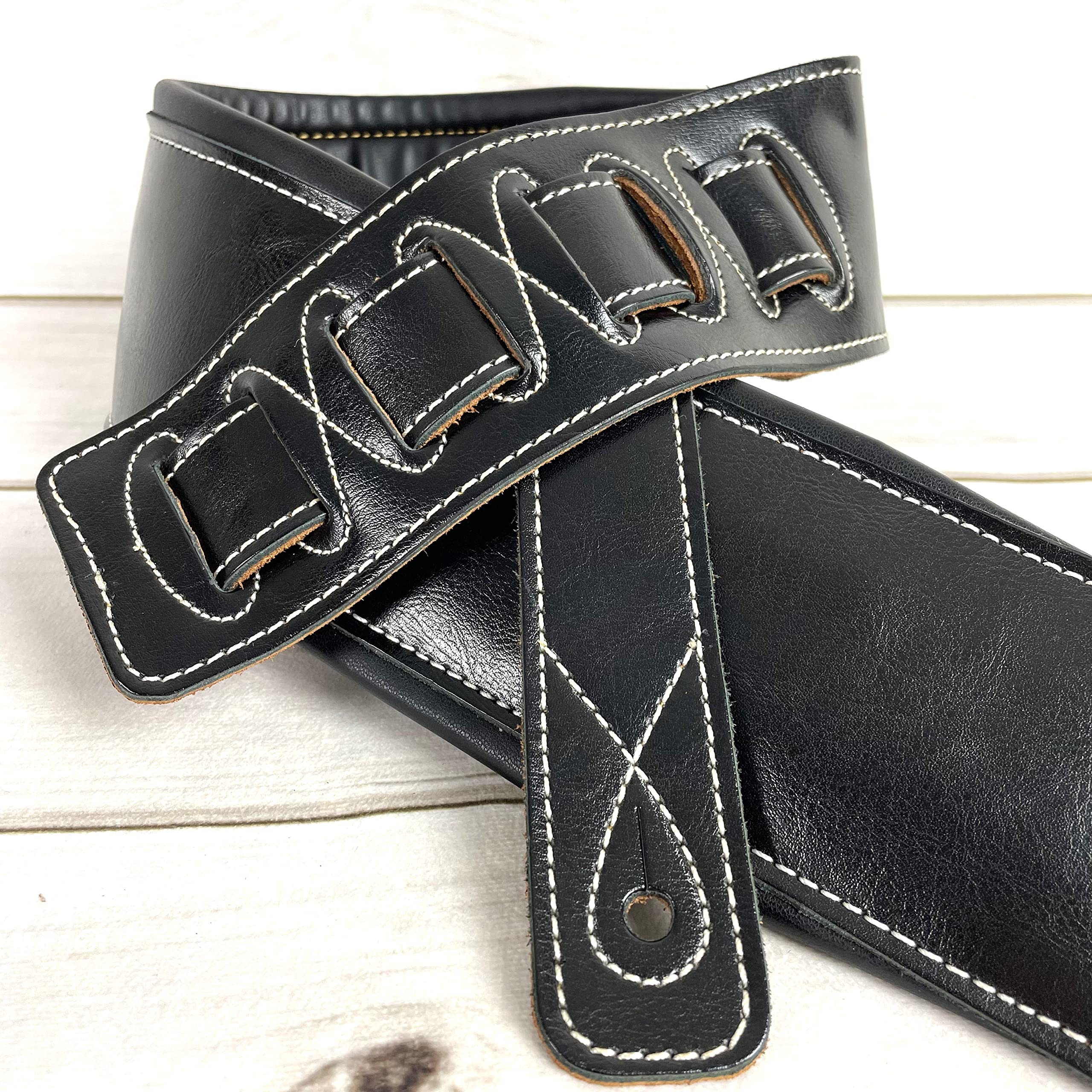 Walker & Williams B4B Xl Extra Long 4    Wide Premium Classic Black Signature Grain Leather Padded Guitar Strap Up To 58'' For A