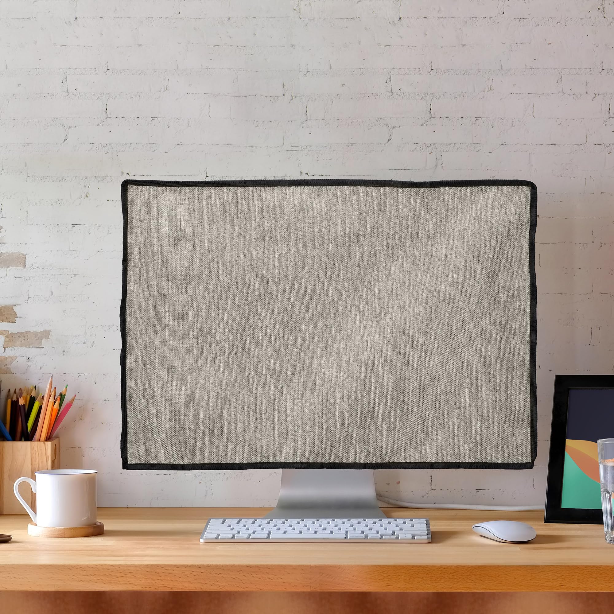 Kwmobile Dust Cover For 24 26'' Monitor   Linen Monitor Display Protector   Protect Your Computer Screen   Light Grey
