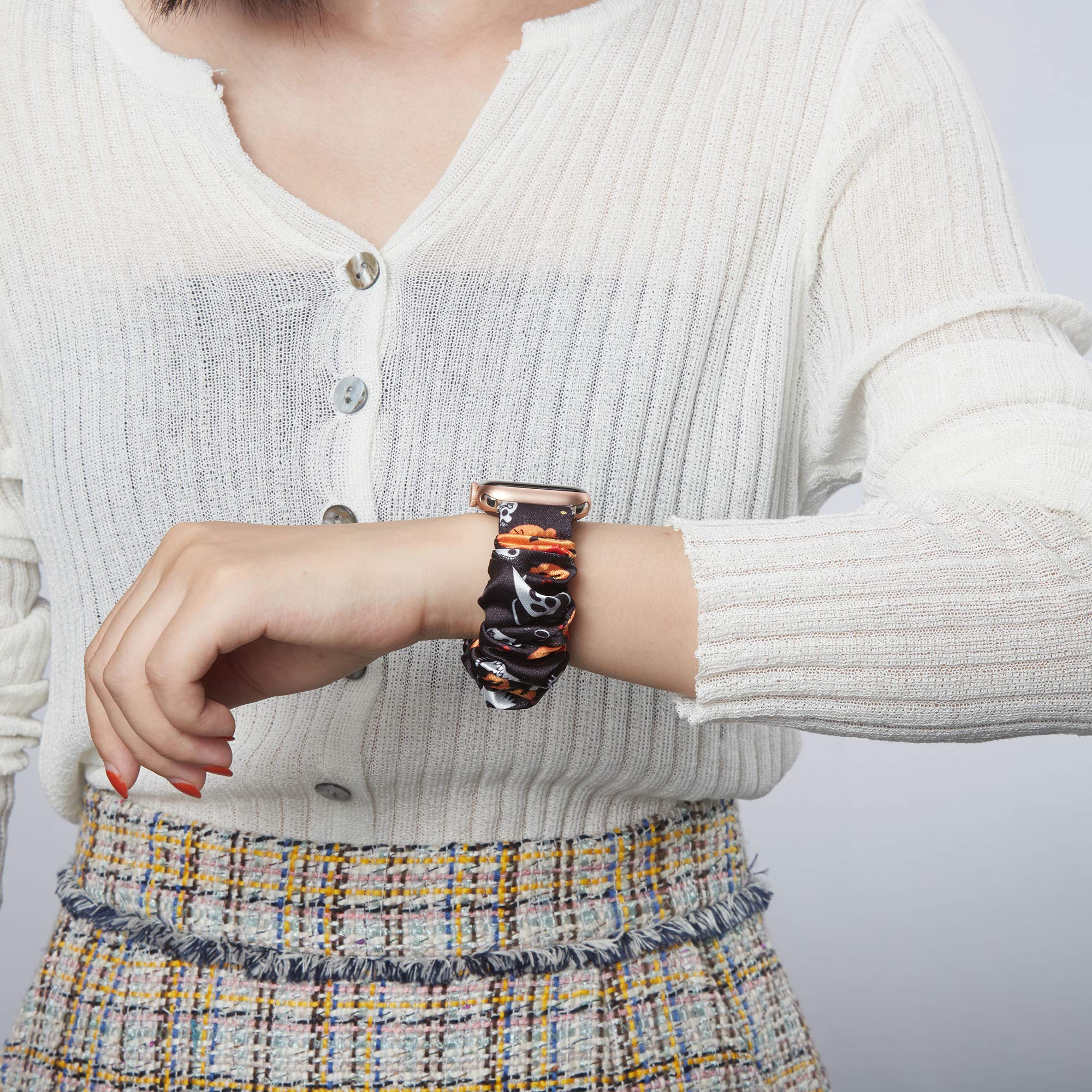 Toyouths 3 Pcs Compatible With Apple Watch Band Halloween Scrunchies 49/45/44/42Mm Cloth Soft Pattern Printed Fabric Bracelet Wo