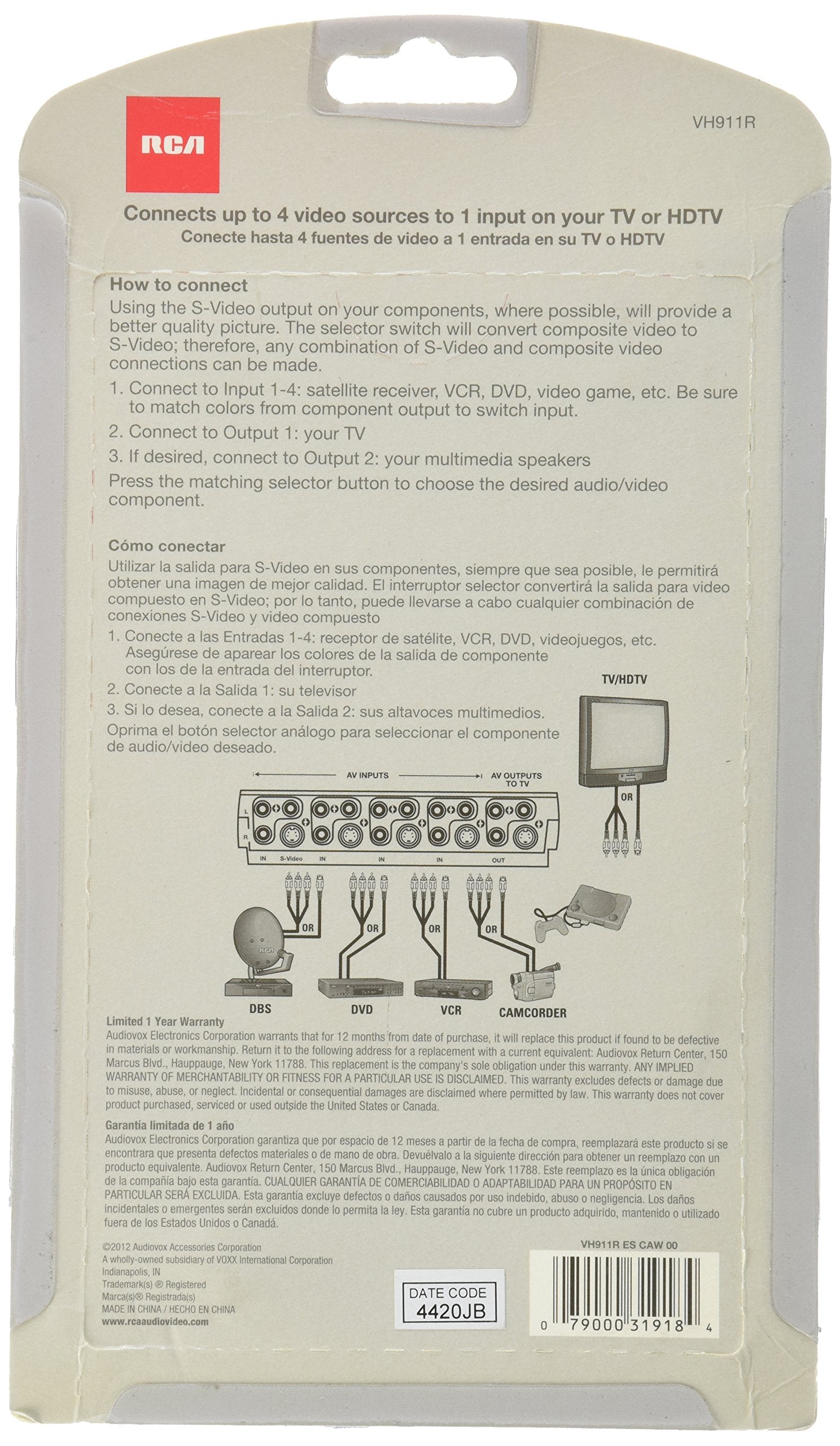 Rca Vh911R System Selector For Tv, Dvd Gaming Vcr, Dvr, Camcorder And Cd Player/Recorder