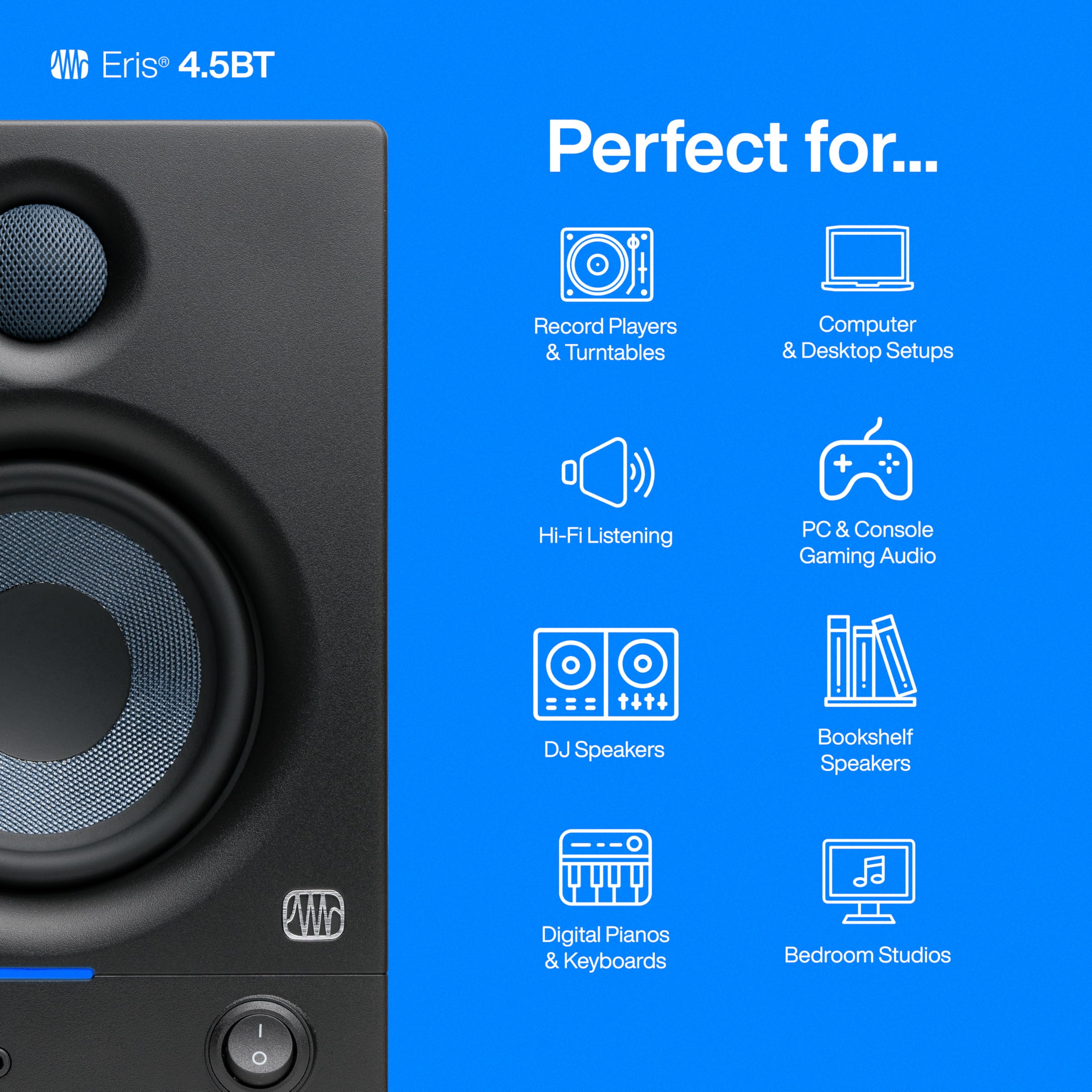 Presonus Eris 4.5Bt Bluetooth Studio Monitors, Pair   4.5'' Powered, Active Monitor Speakers For Near Field Music Production, Au