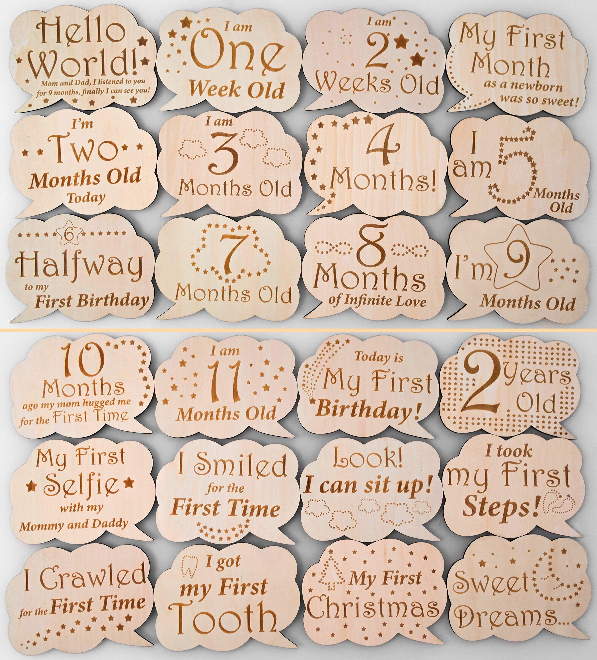 Heart'S Sign 24 Designs Monthly Baby Milestone Cards   Baby Monthly Milestone Wood Discs | Baby Months Signs | Baby Milestone Di