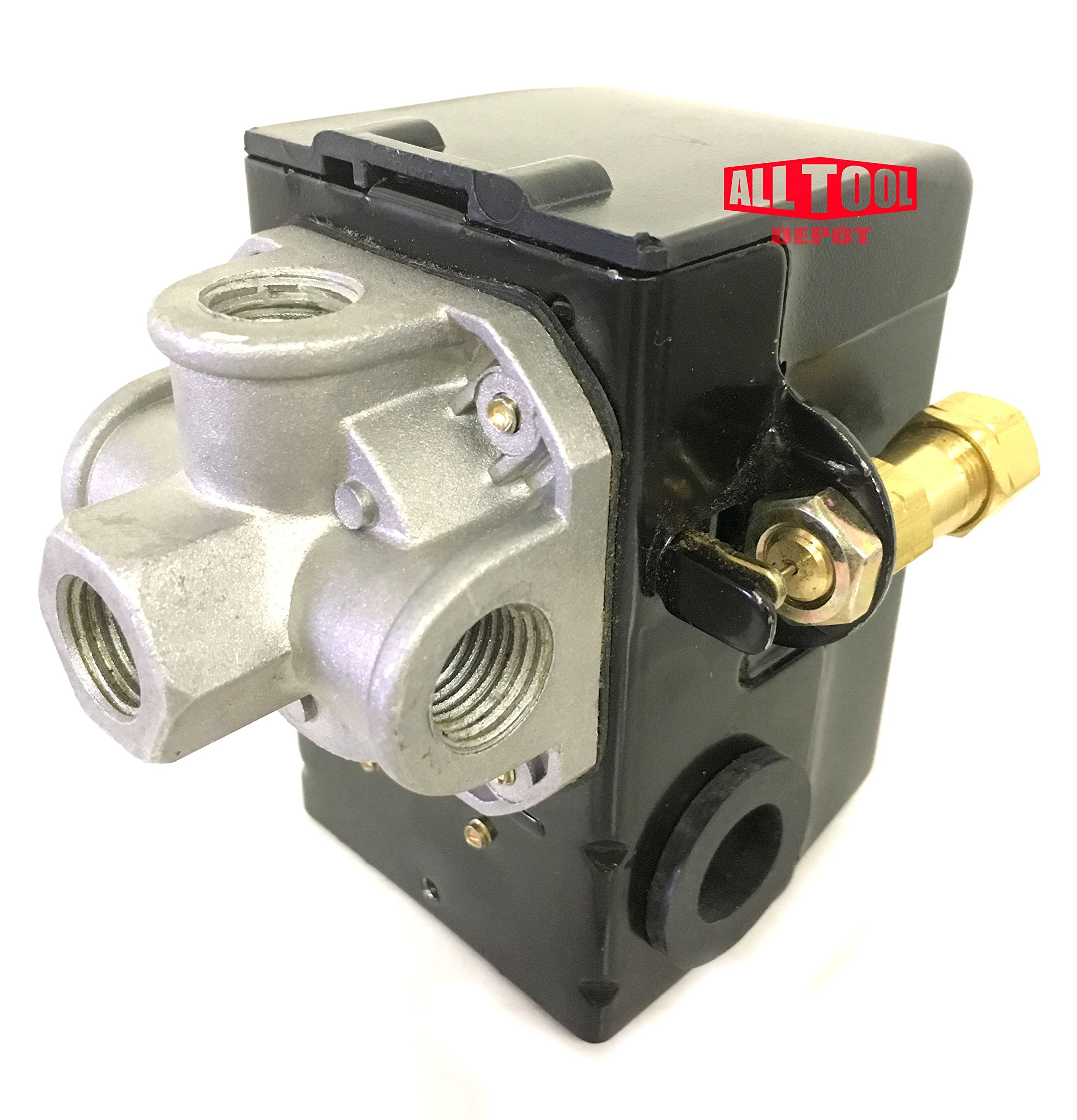 Heavy Duty Air Pressure Switch Sunny H4, 4 Port, 140 175 Psi, 25 Amp, Auto/Off Cut Out Lever