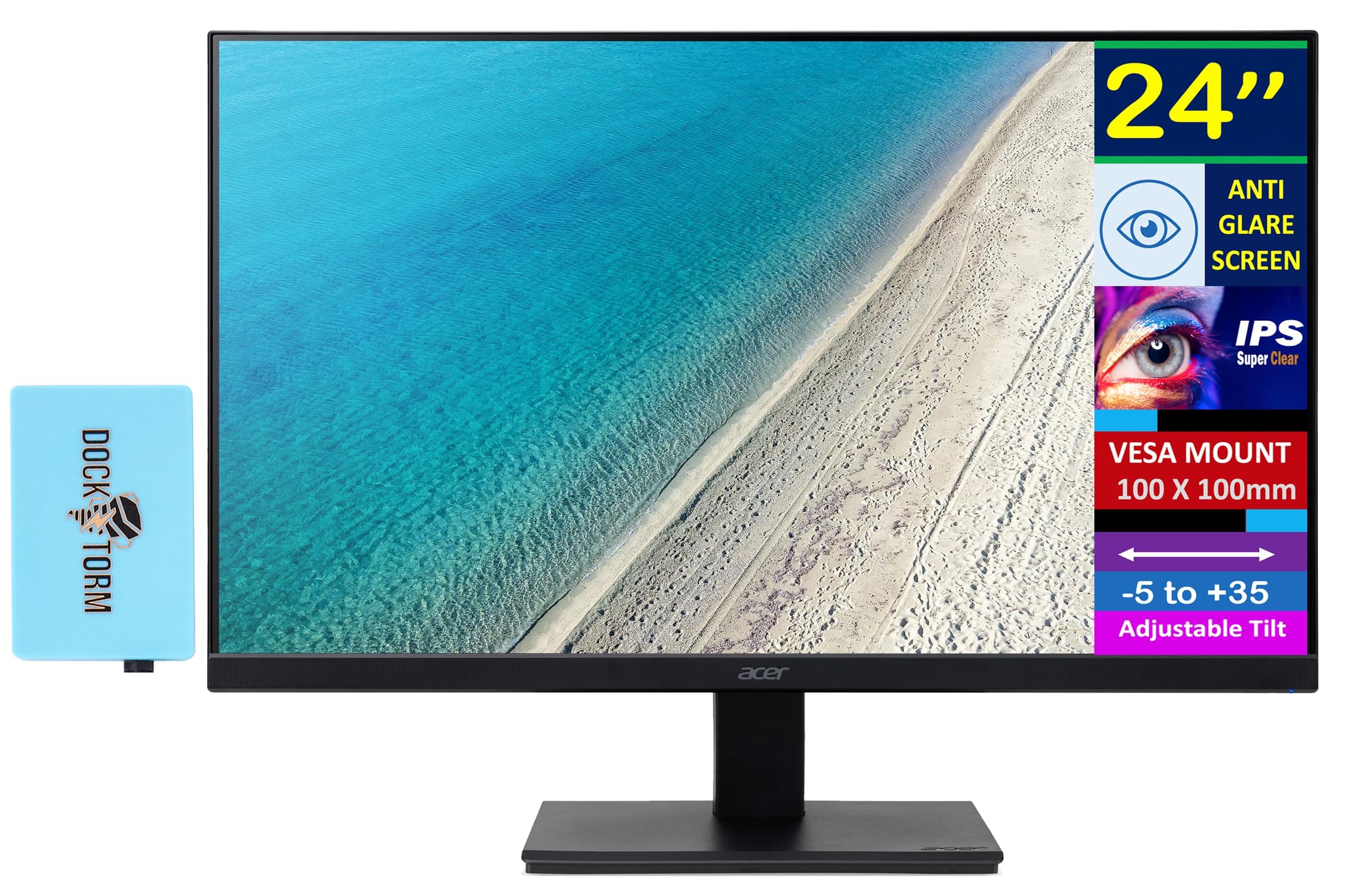 acer 24 FHD IPS Monitor with 4 ms Response Time, Anti-Glare, Adaptive Sync, Integrated Speakers, VESA Mount (100x100mm) & DKZ US